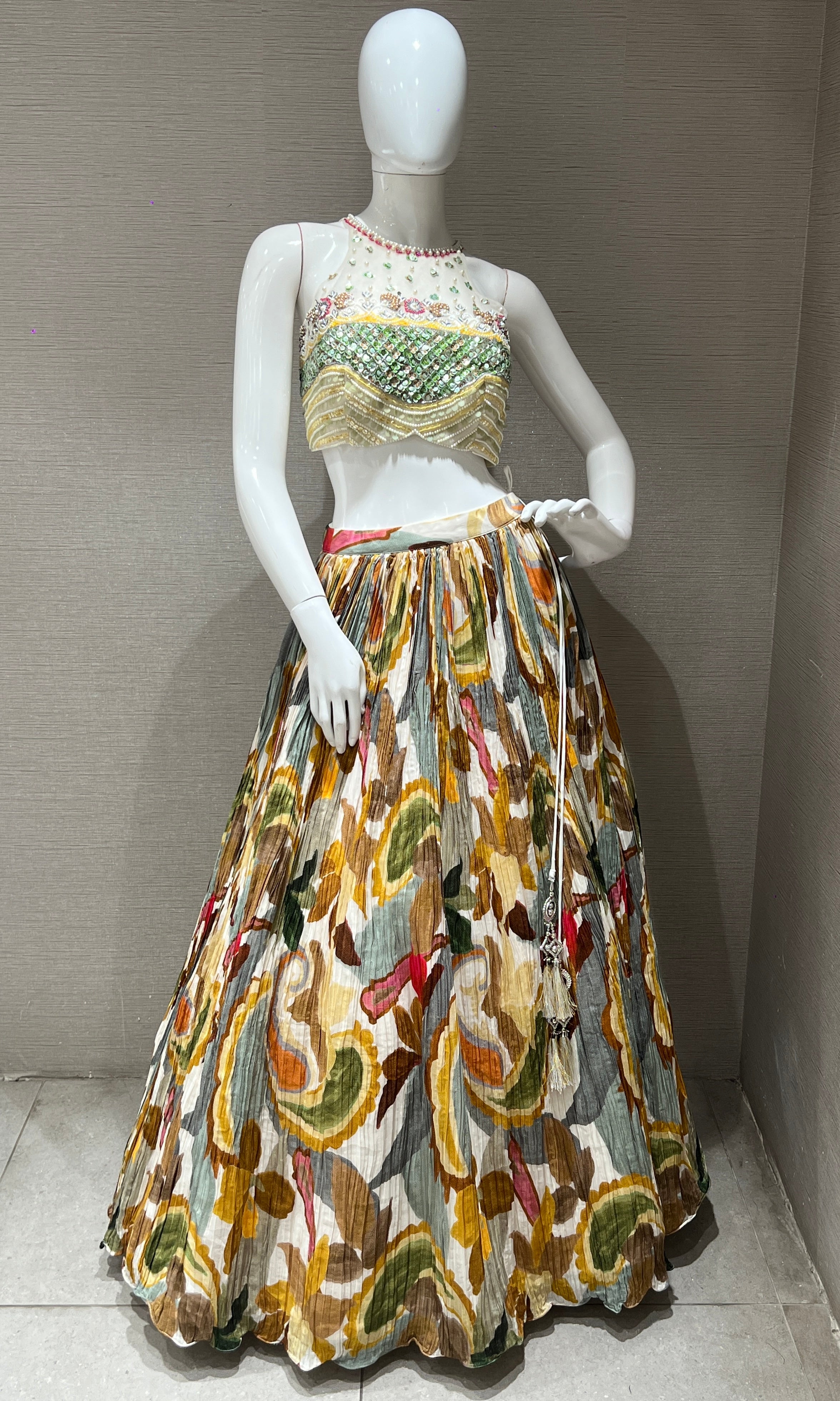 Multi colour embroidered lehenga