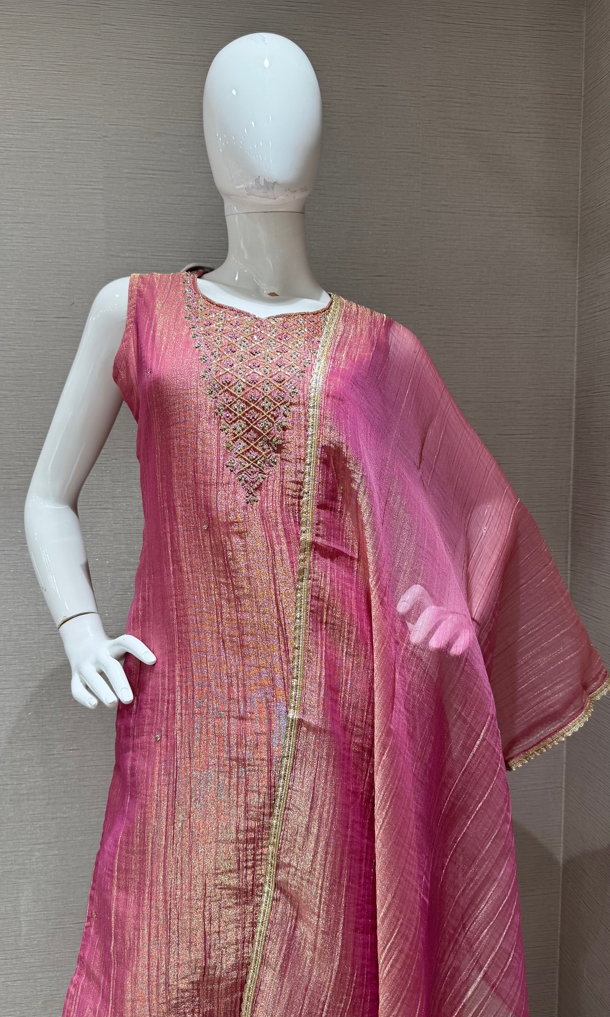 Wine Tissue Silk Ethnic Kurta Set with Dupatta