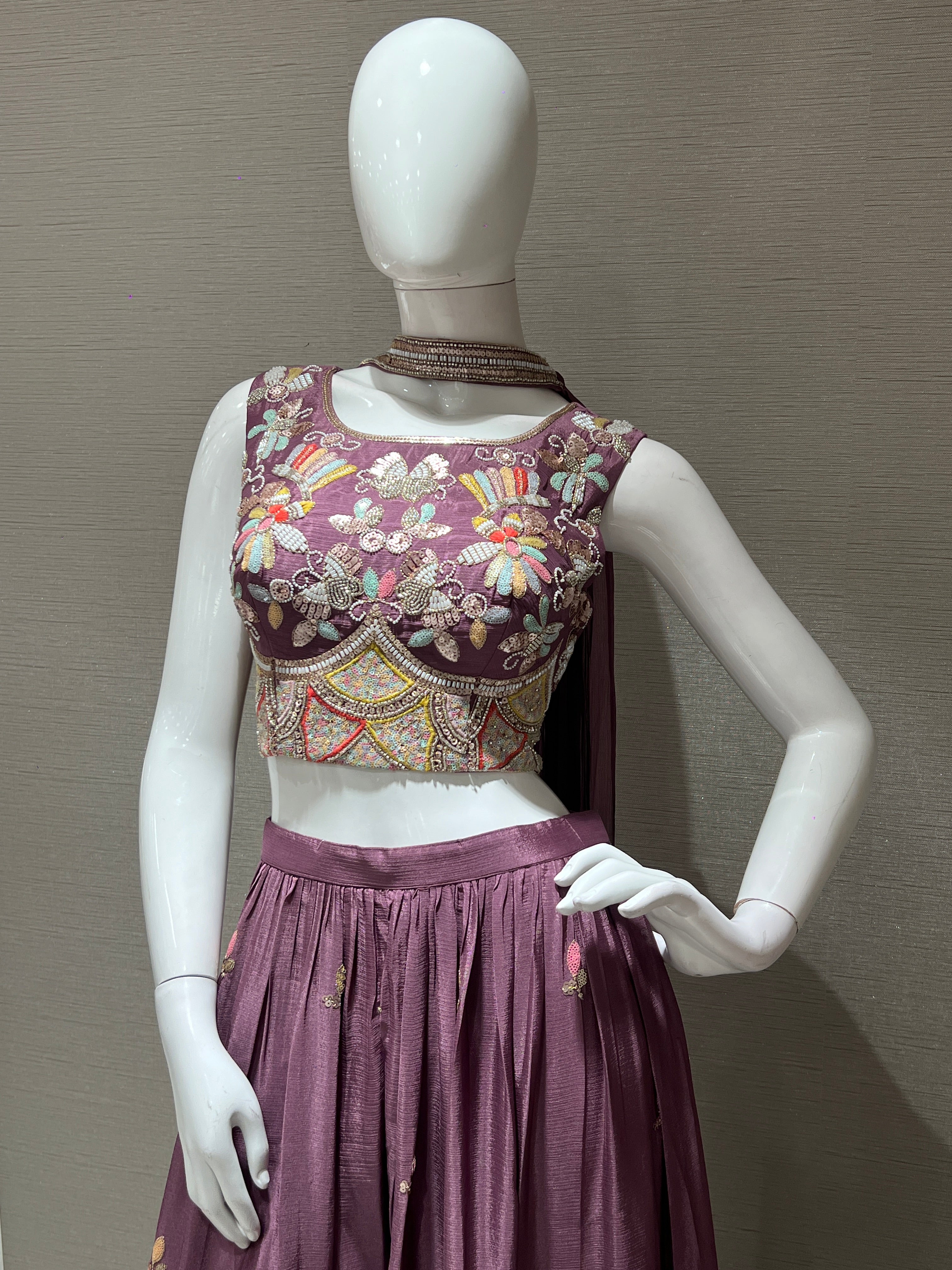 Lilac Embroidered Crop Top and Palazzo Set