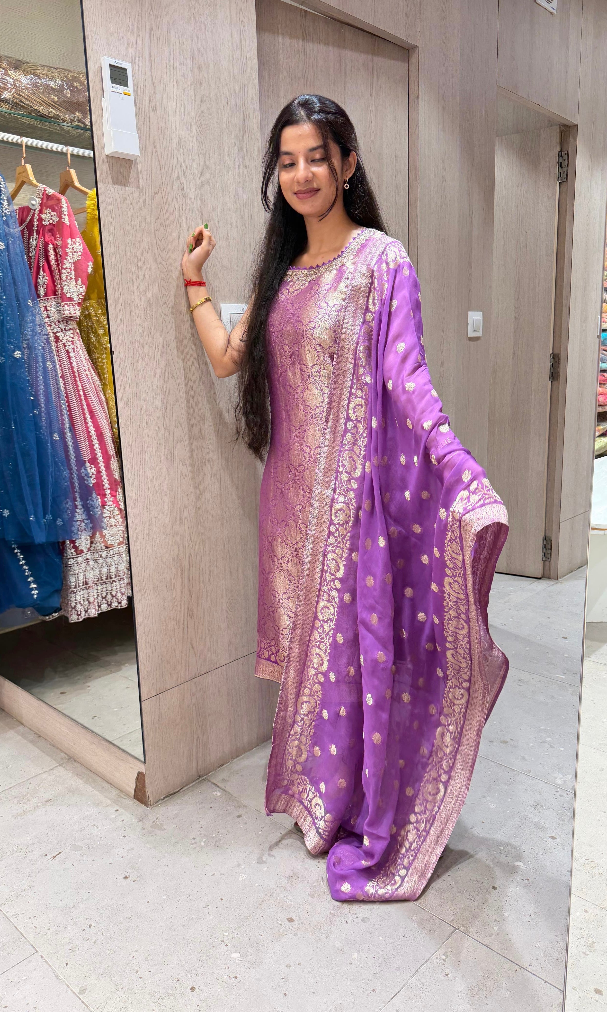 PURPLE Banarasi Golden KURTA SET