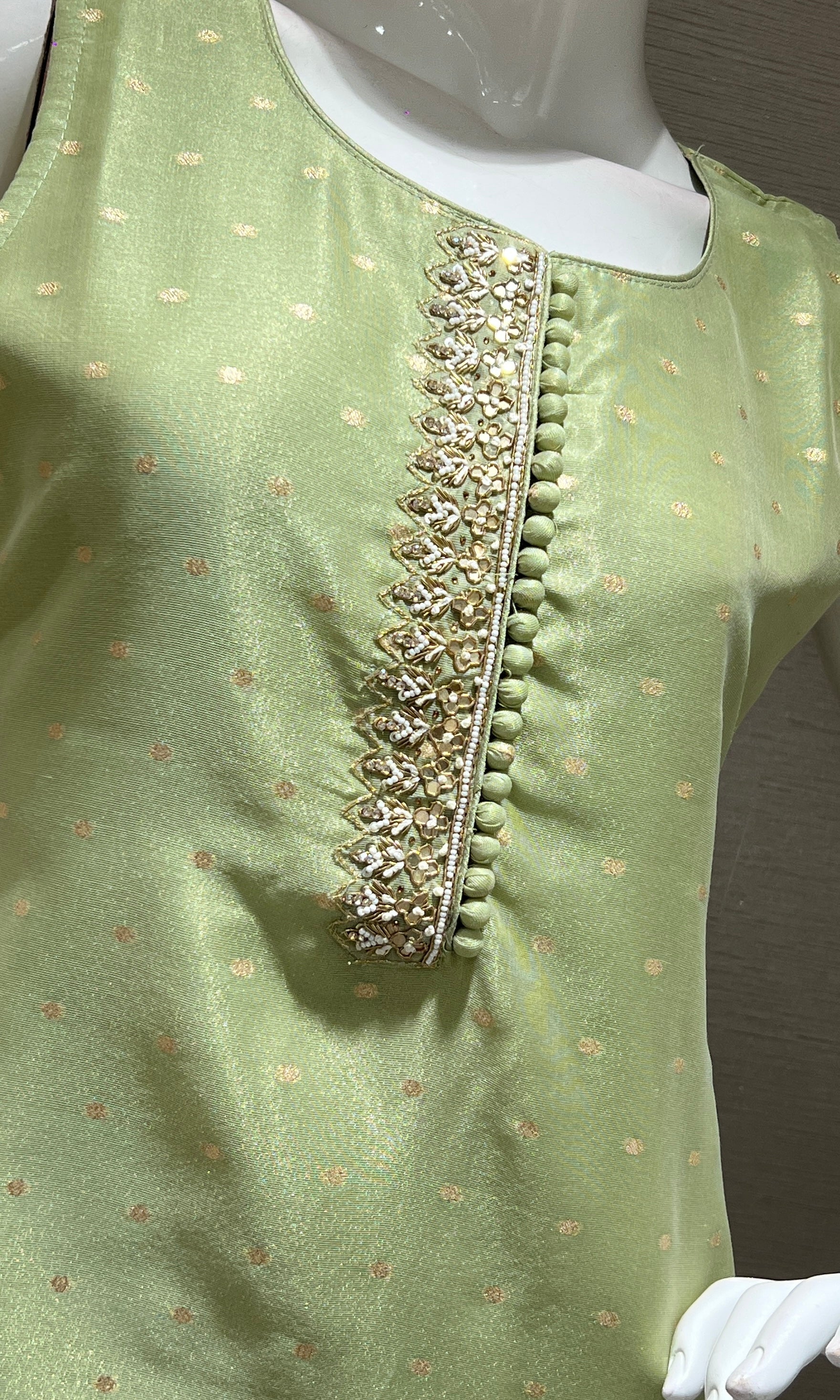 Pista Green kurta set with striped dupatta