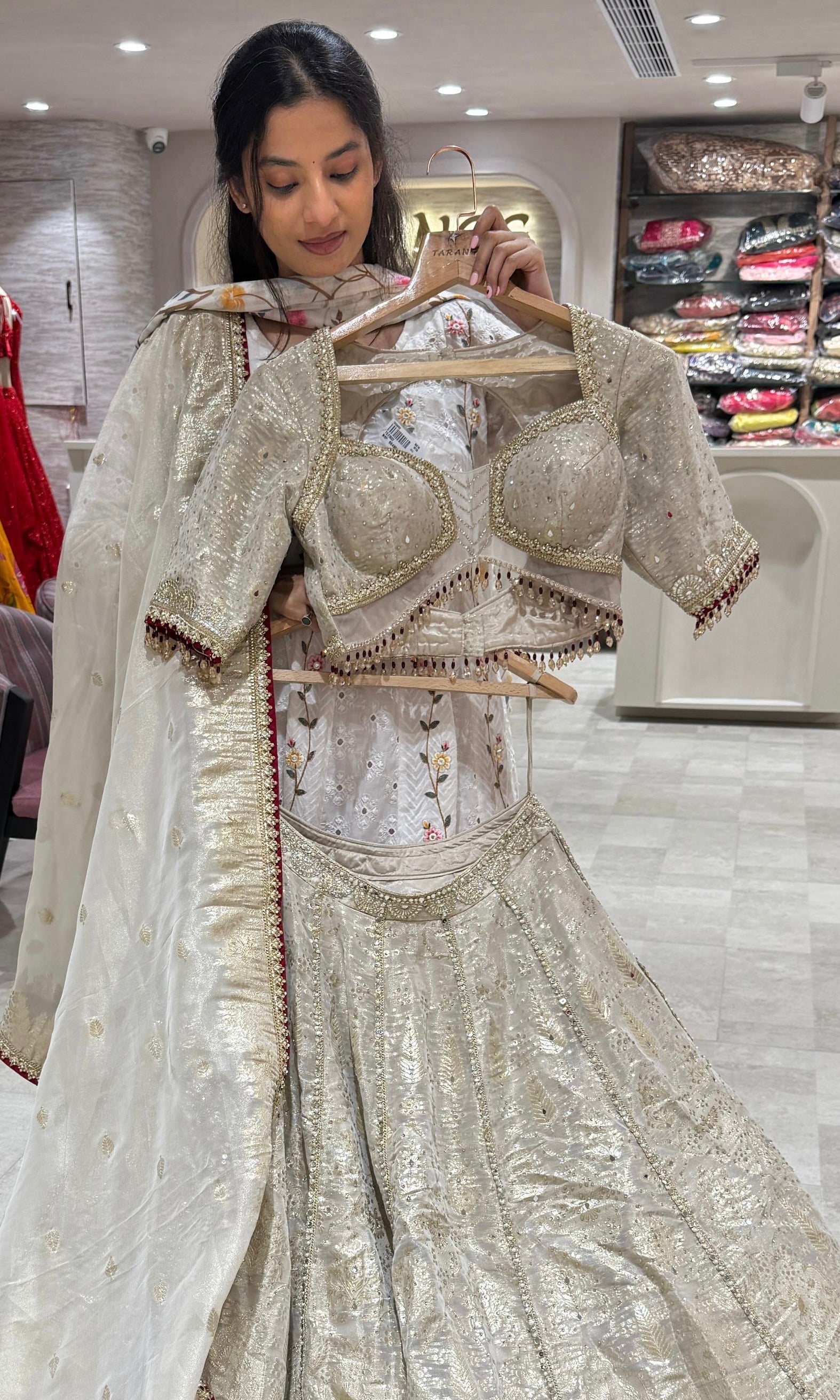 Ivory gold tissue Embroidery Lehenga