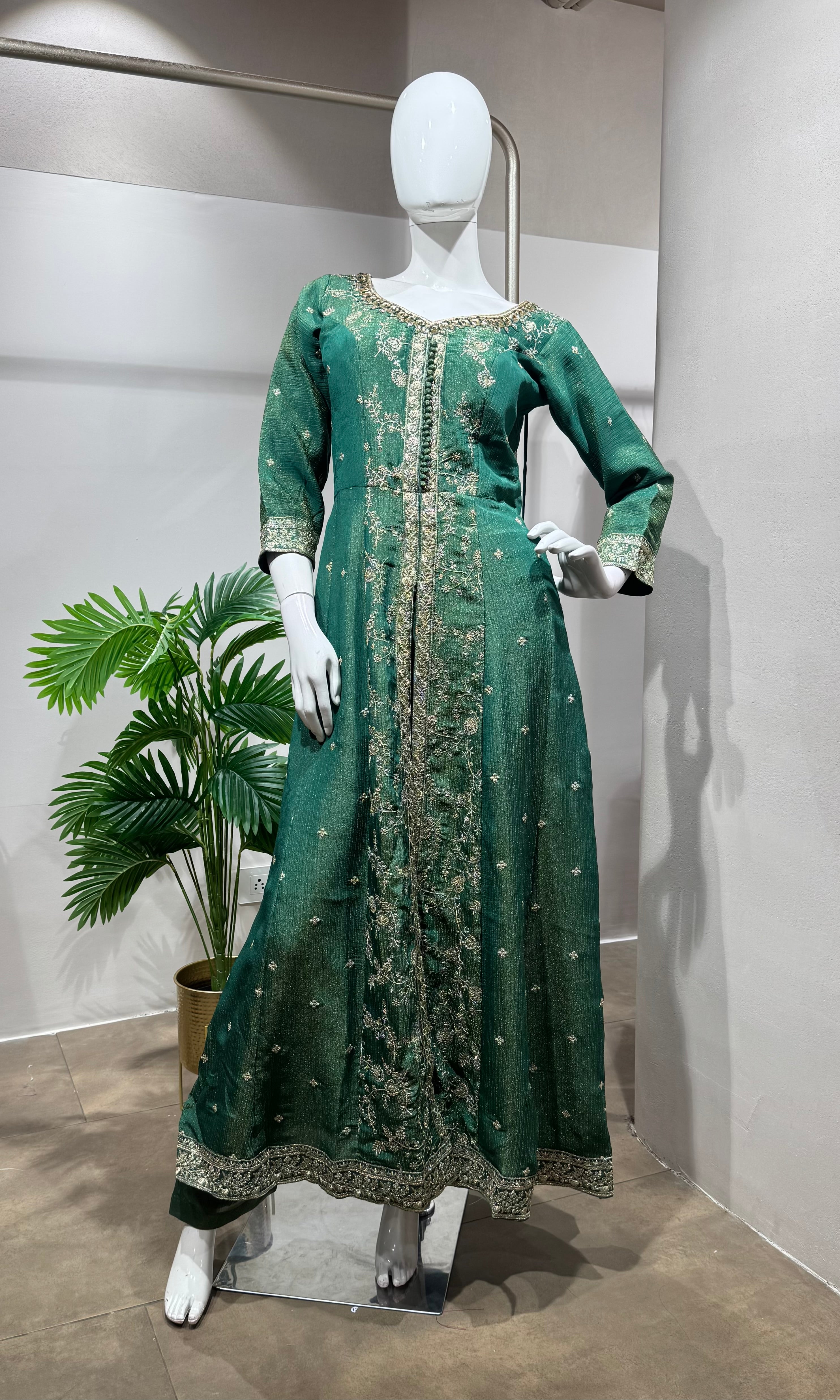 Green Embroidered Anarkali PALAZZO Set