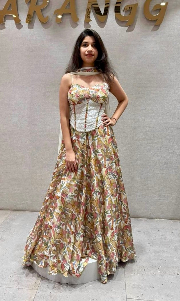Floral lehenga with white Corset blouse