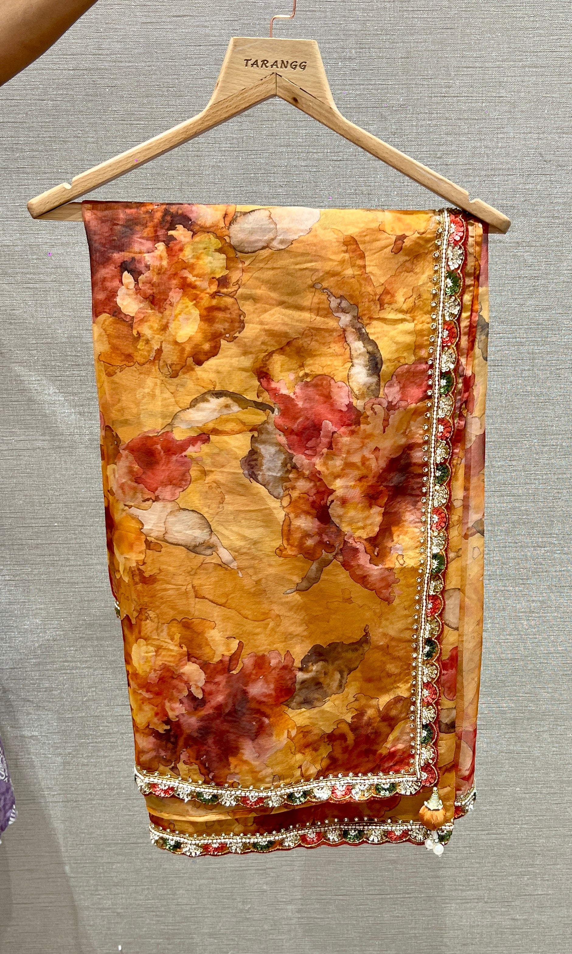 Rust floral saree with ready blouse