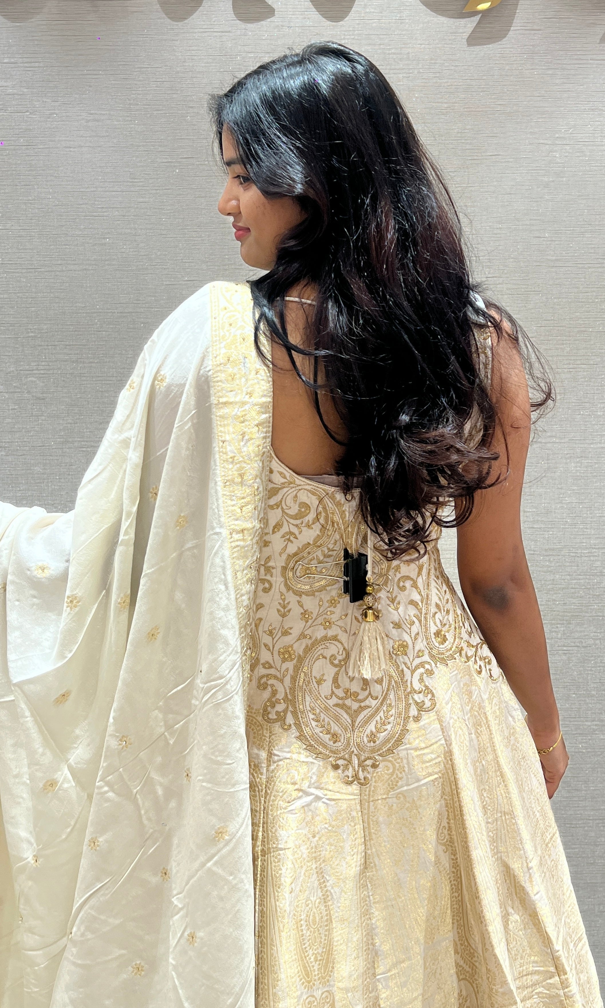 Cream and Gold Zardozi Anarkali Gown