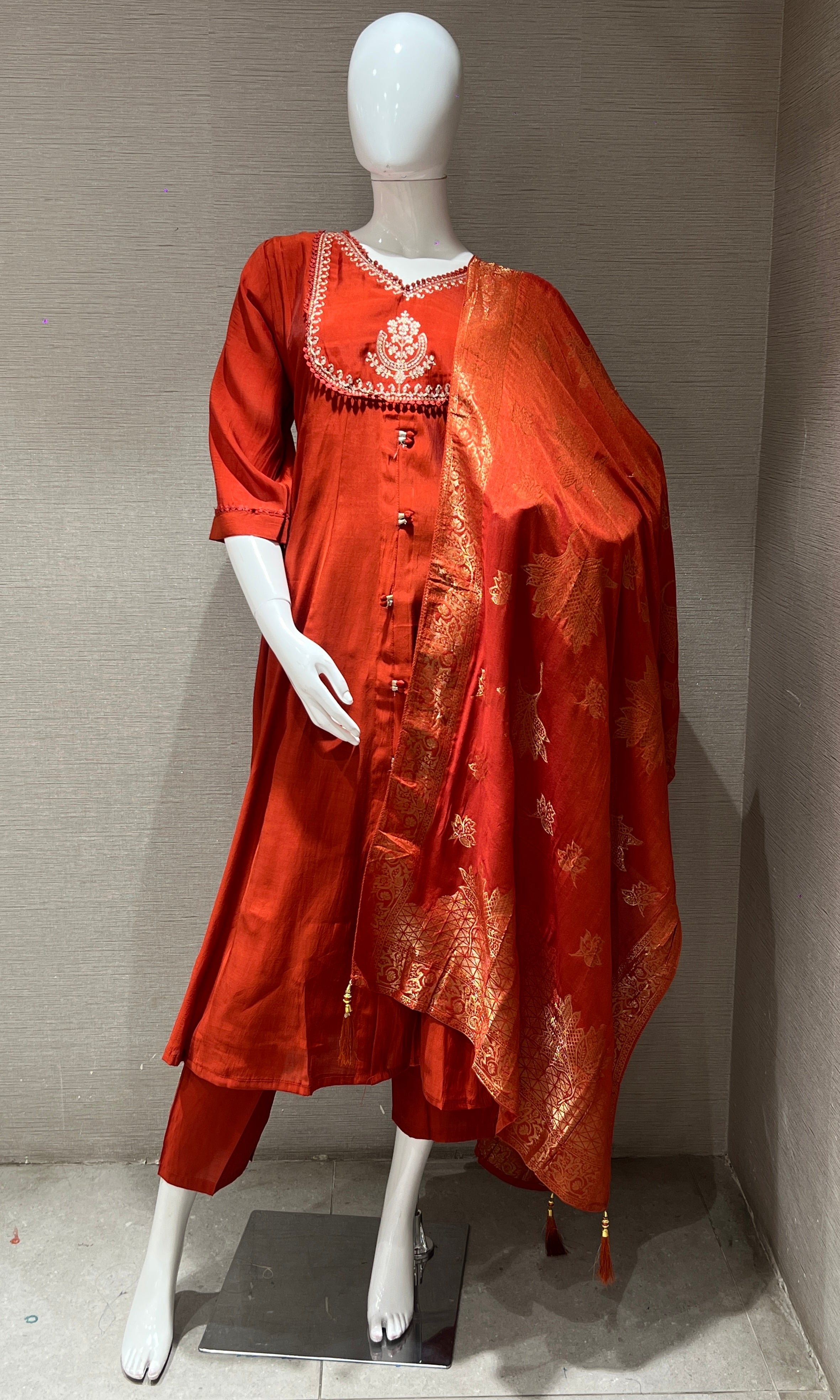rust orange silk kurta set
