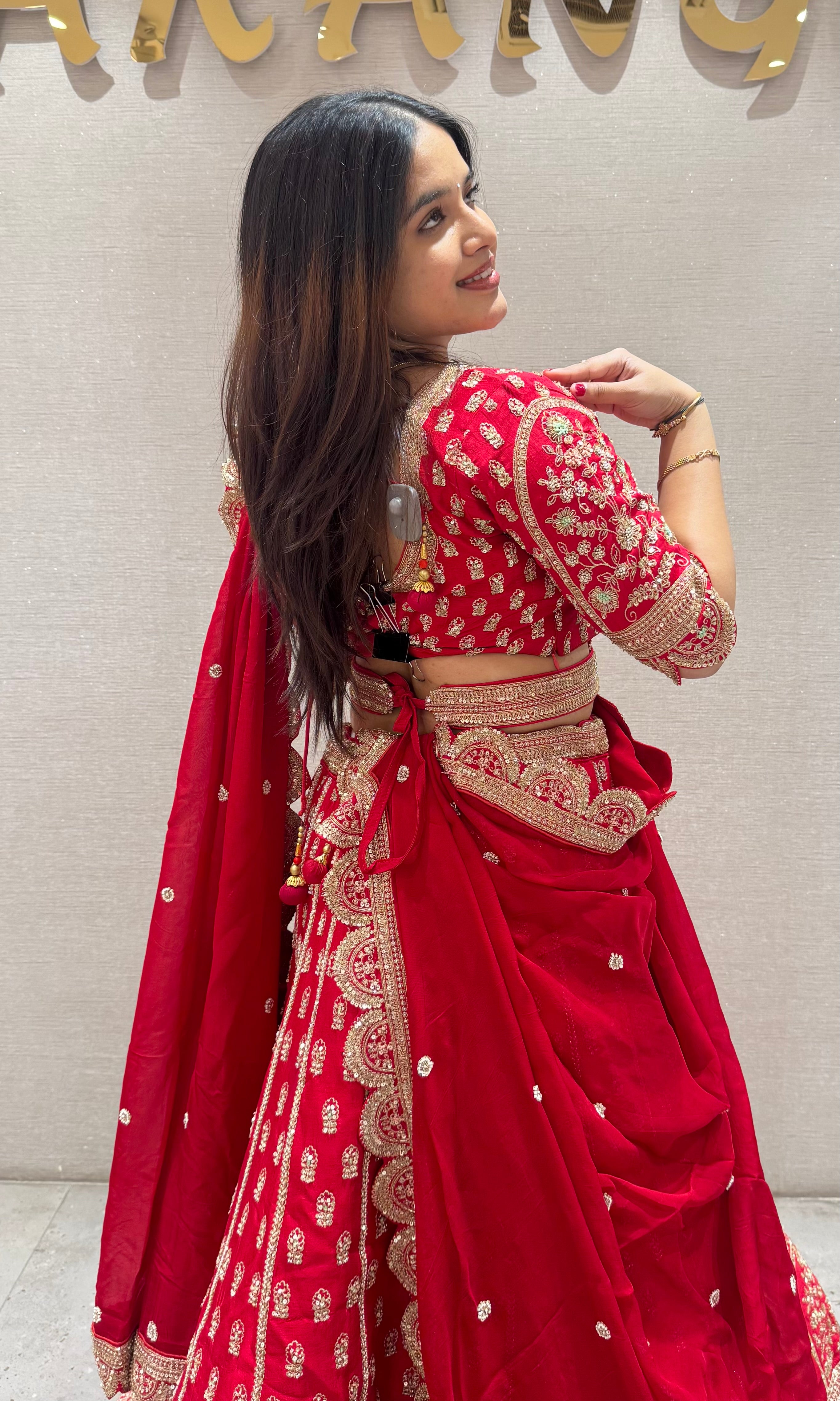 Royal Red lehenga with gold embroidery