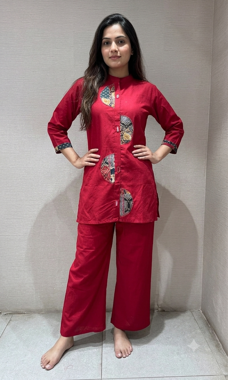 Maroon silk Ethnic Fusion Cord SET