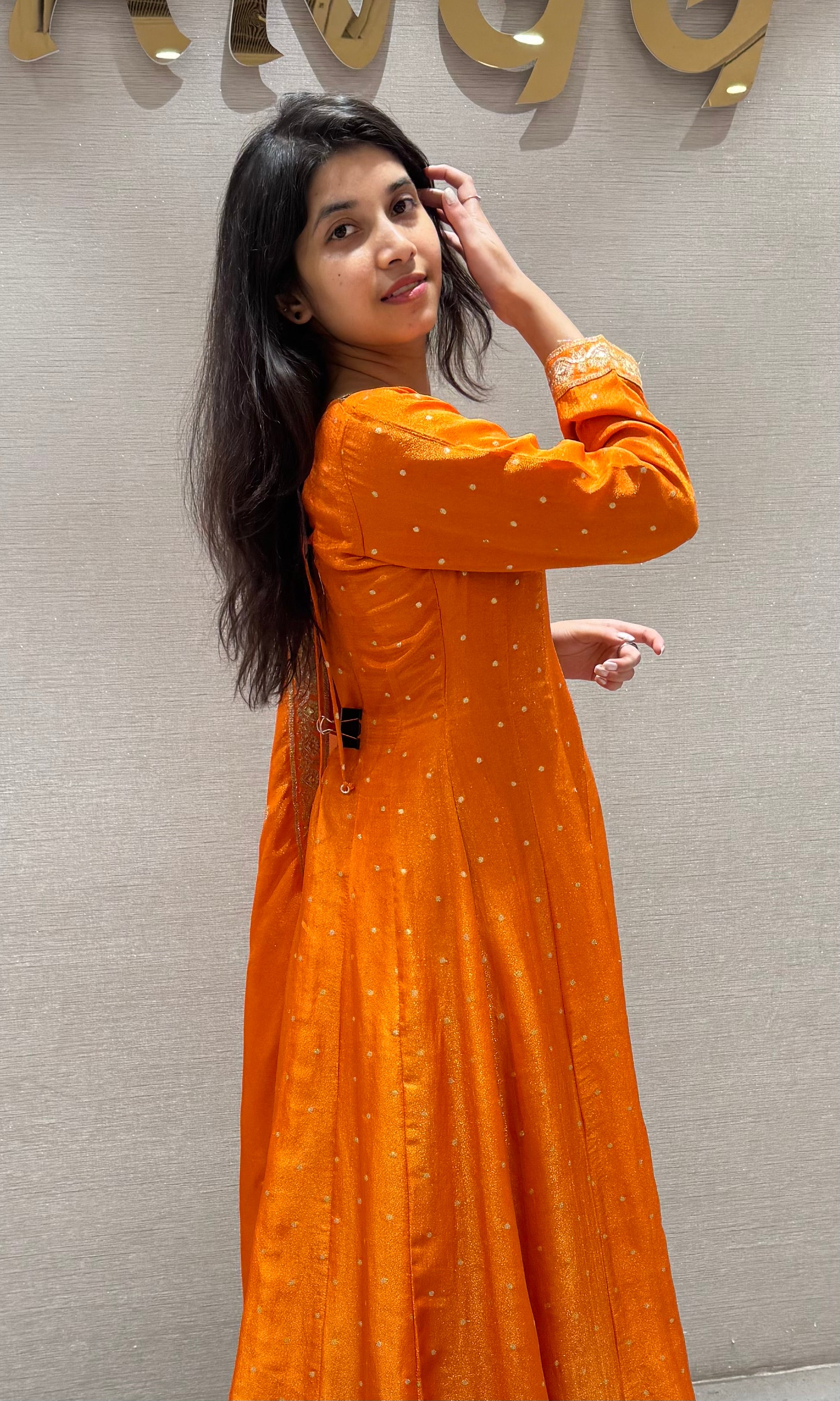 Orange golden Anarkali