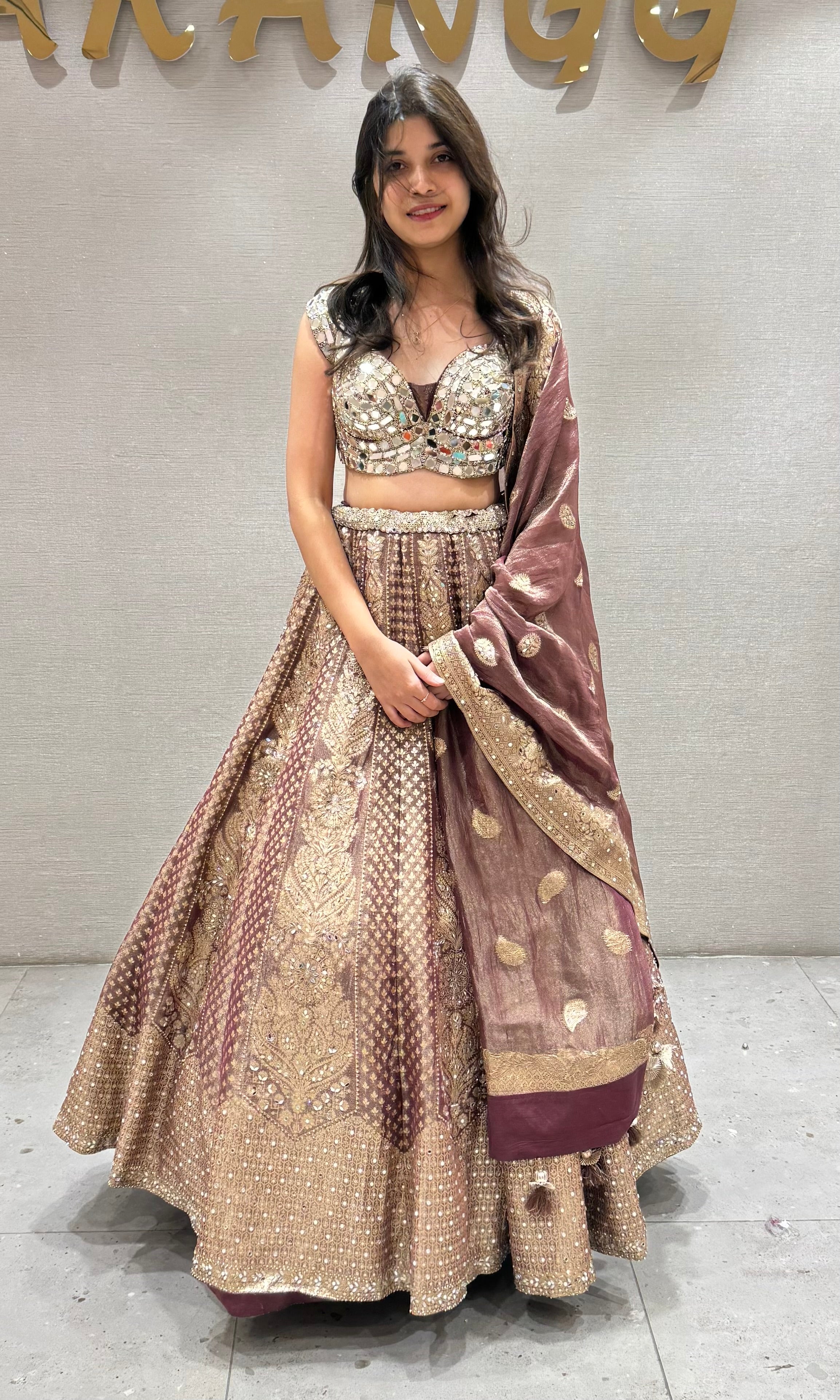Wine Silk Embroidered Lehenga Set
