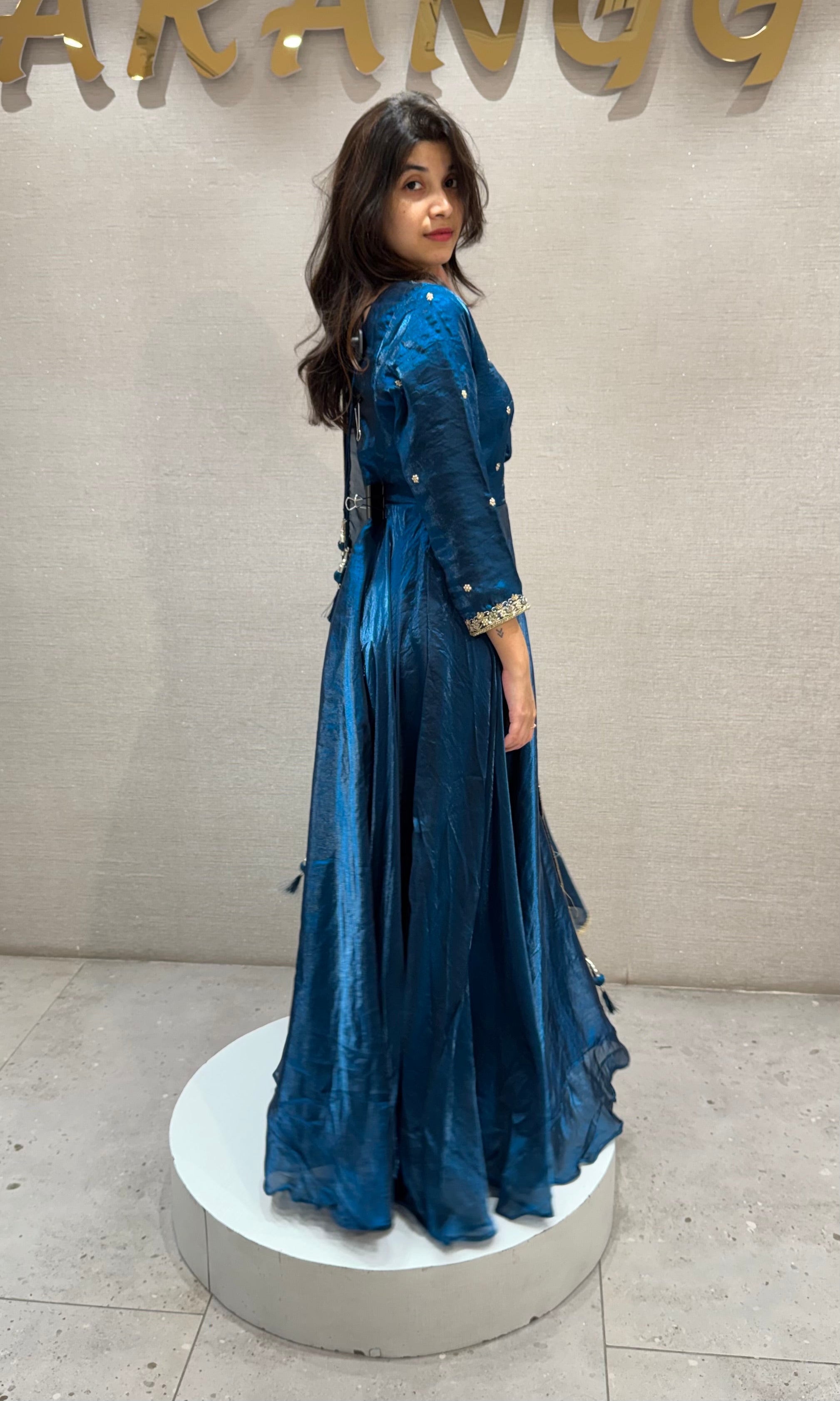 Teal Blue Embroidered Flared Anarkali Set with Dupatta
