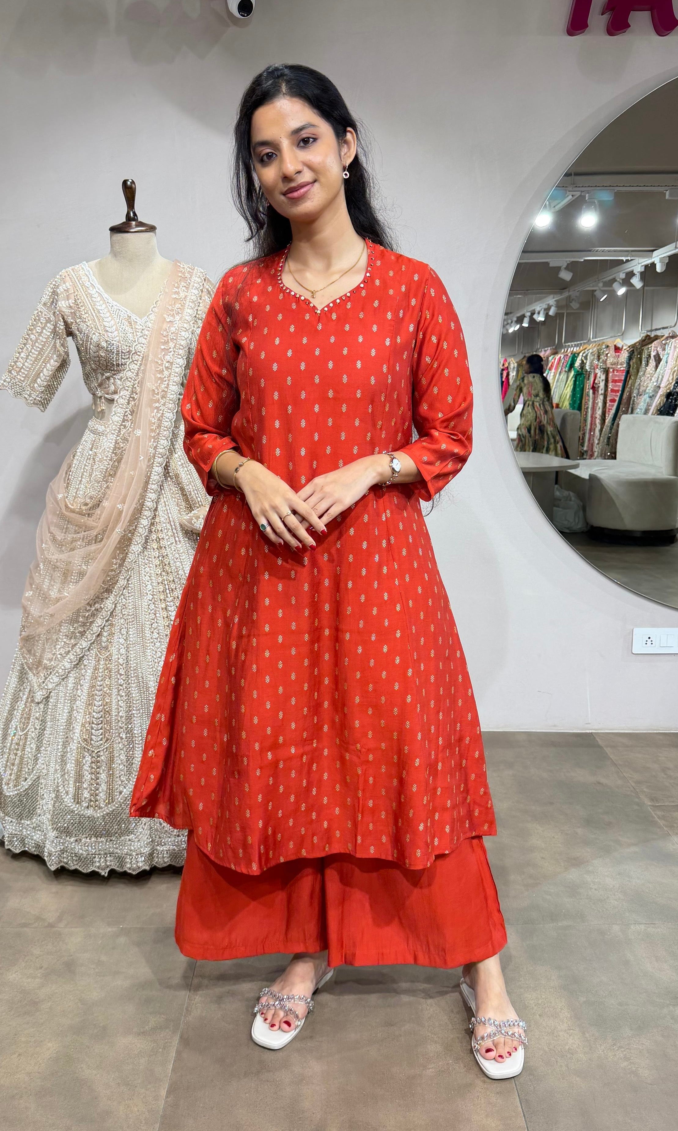 RUST Bandhani Printed Straight Kurta Set
