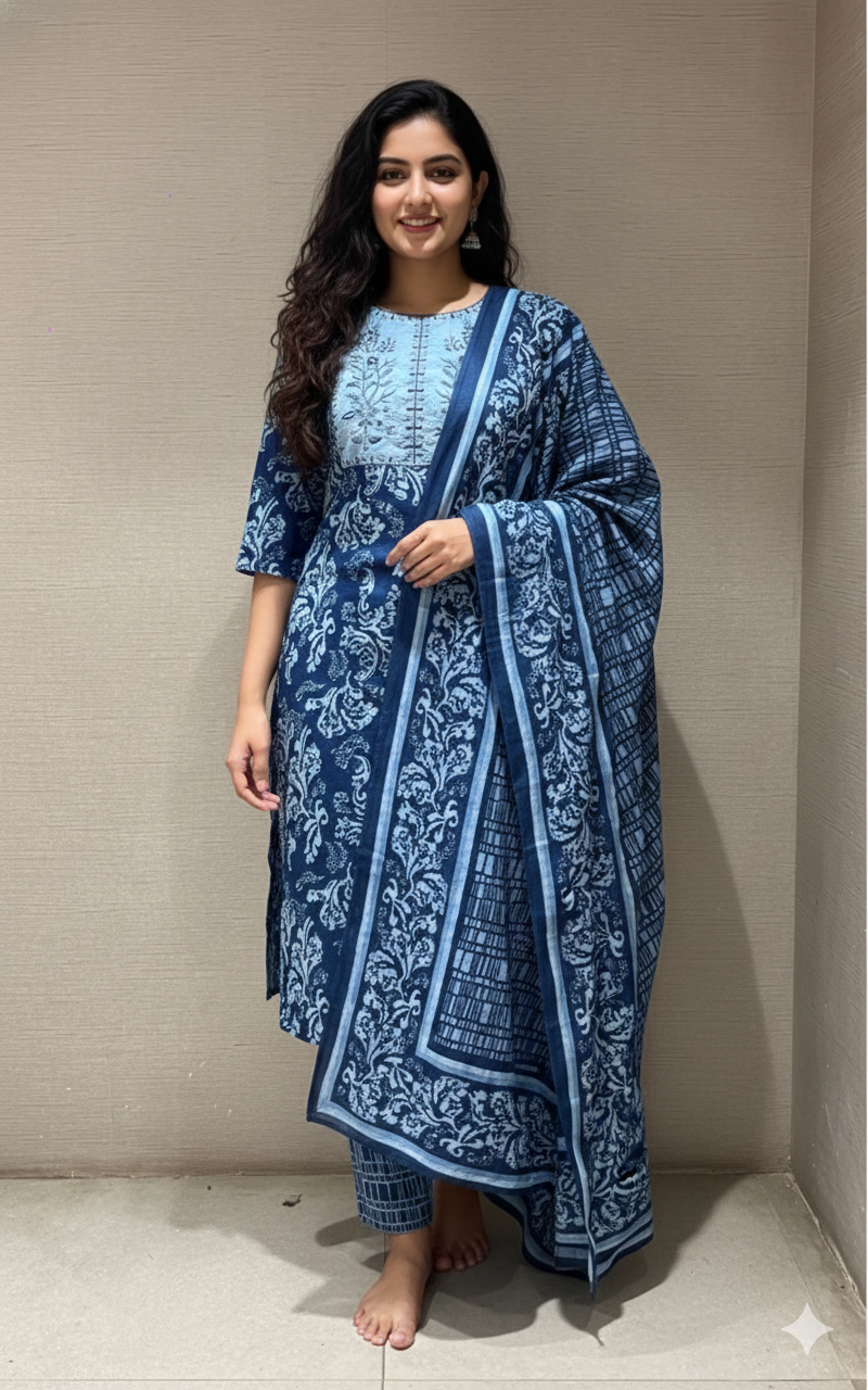 Navy blue PRINTED kurta set