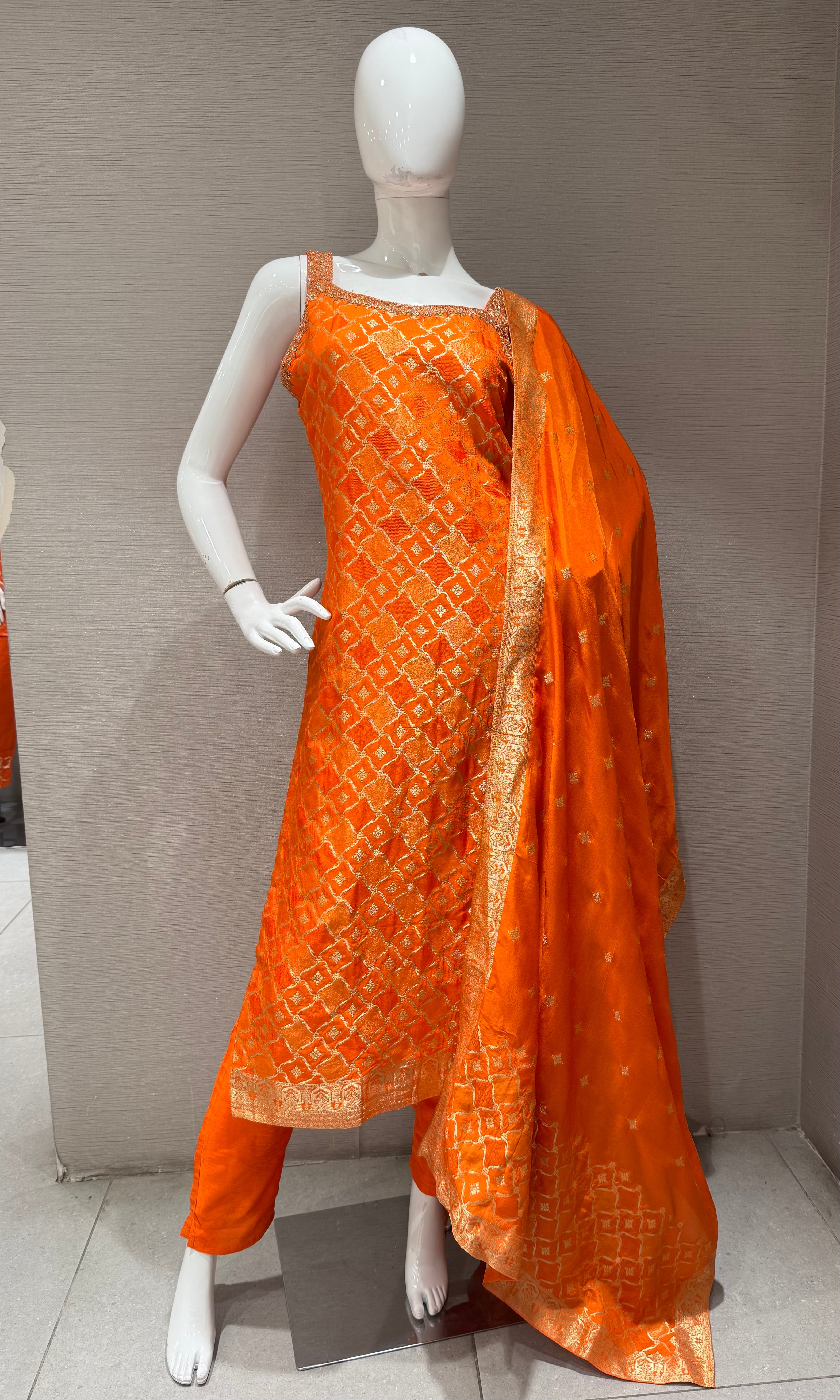 Orange Geometric Ethnic Kurta Set