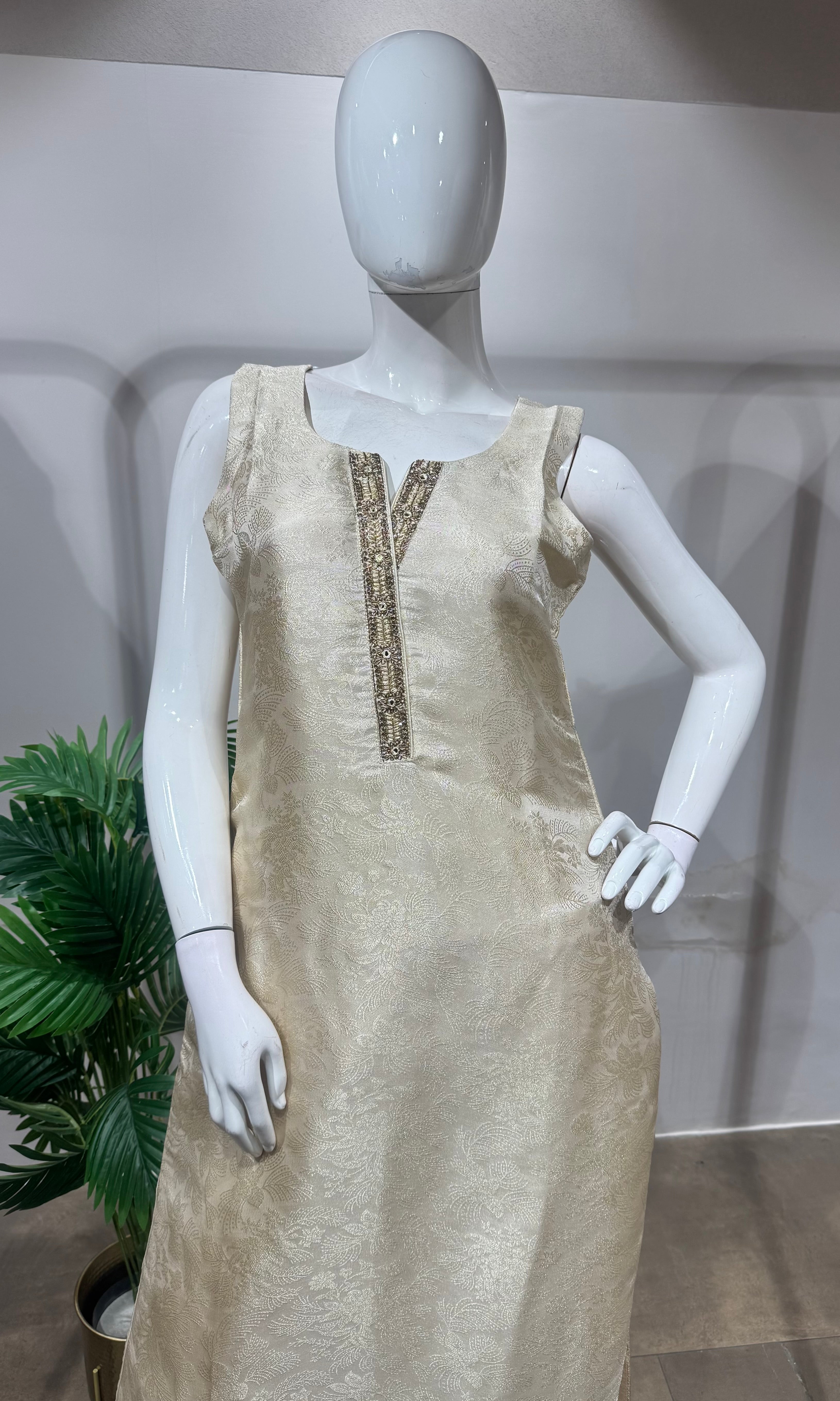 CREAM GOLDEN SHIMMER SILK KURTA SET