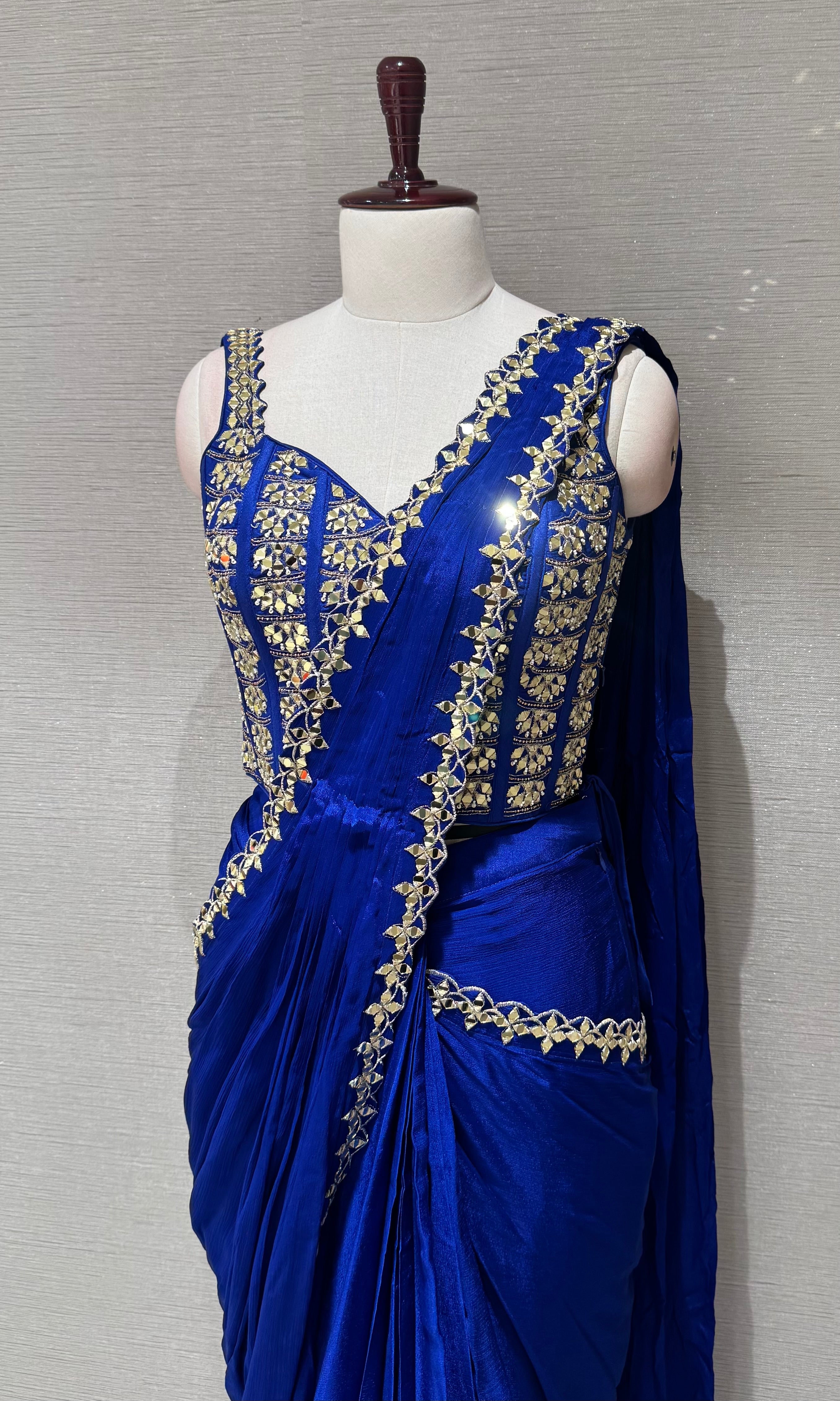 Royal Blue Georgette Draped Saree with Corset blouse