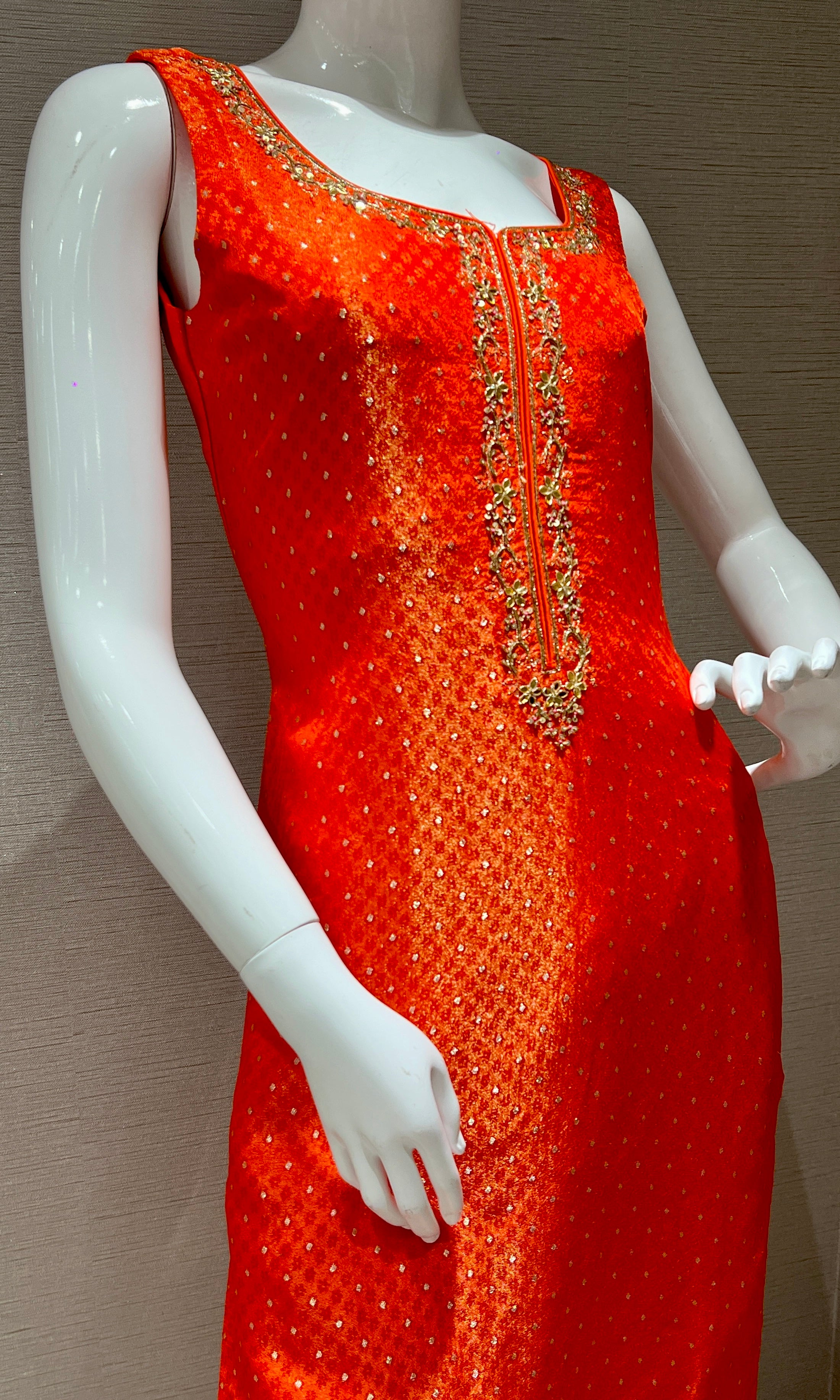 Orange & gold kurta set with banarasi dupatta