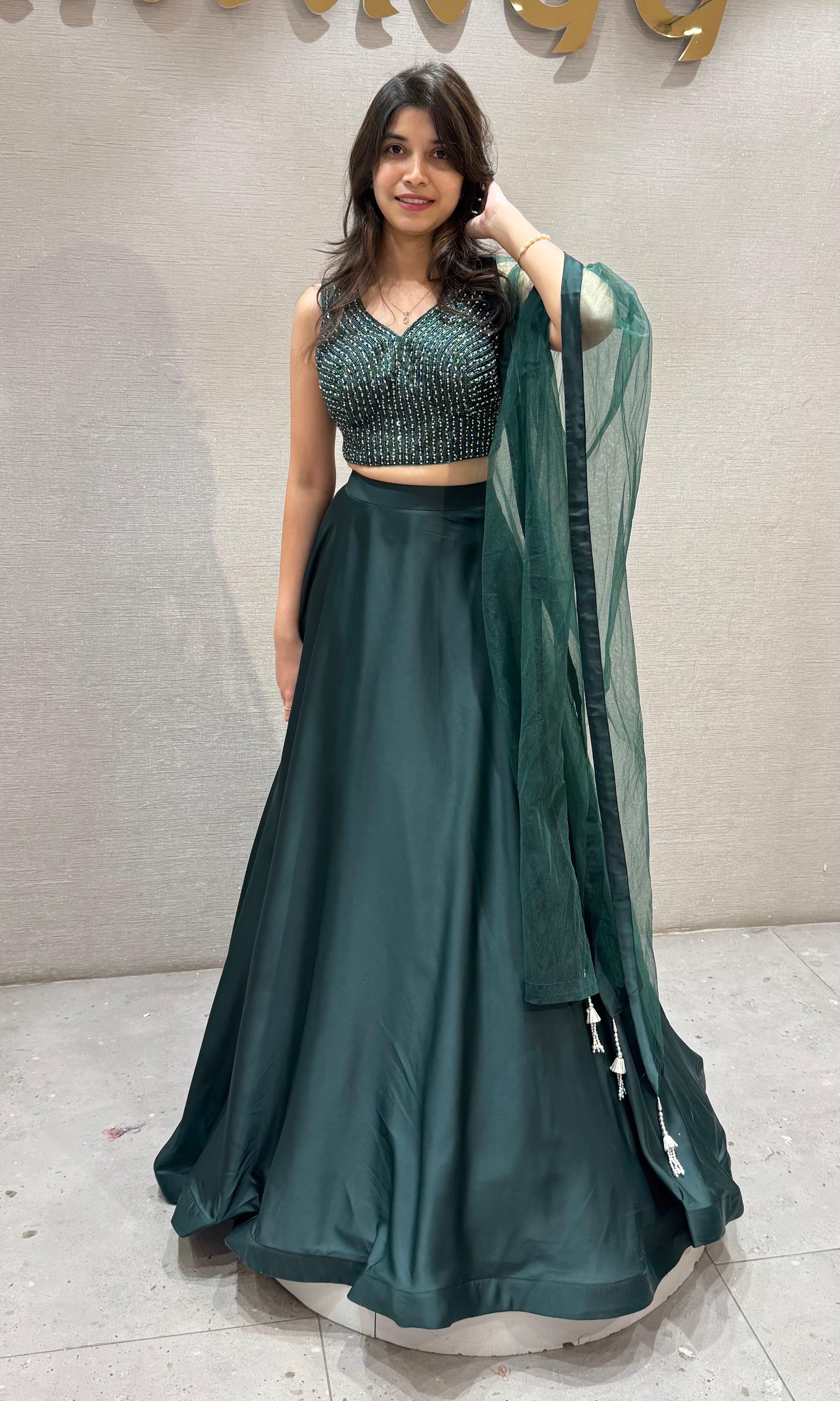 Dark Green Designer Lehenga with Crop Top