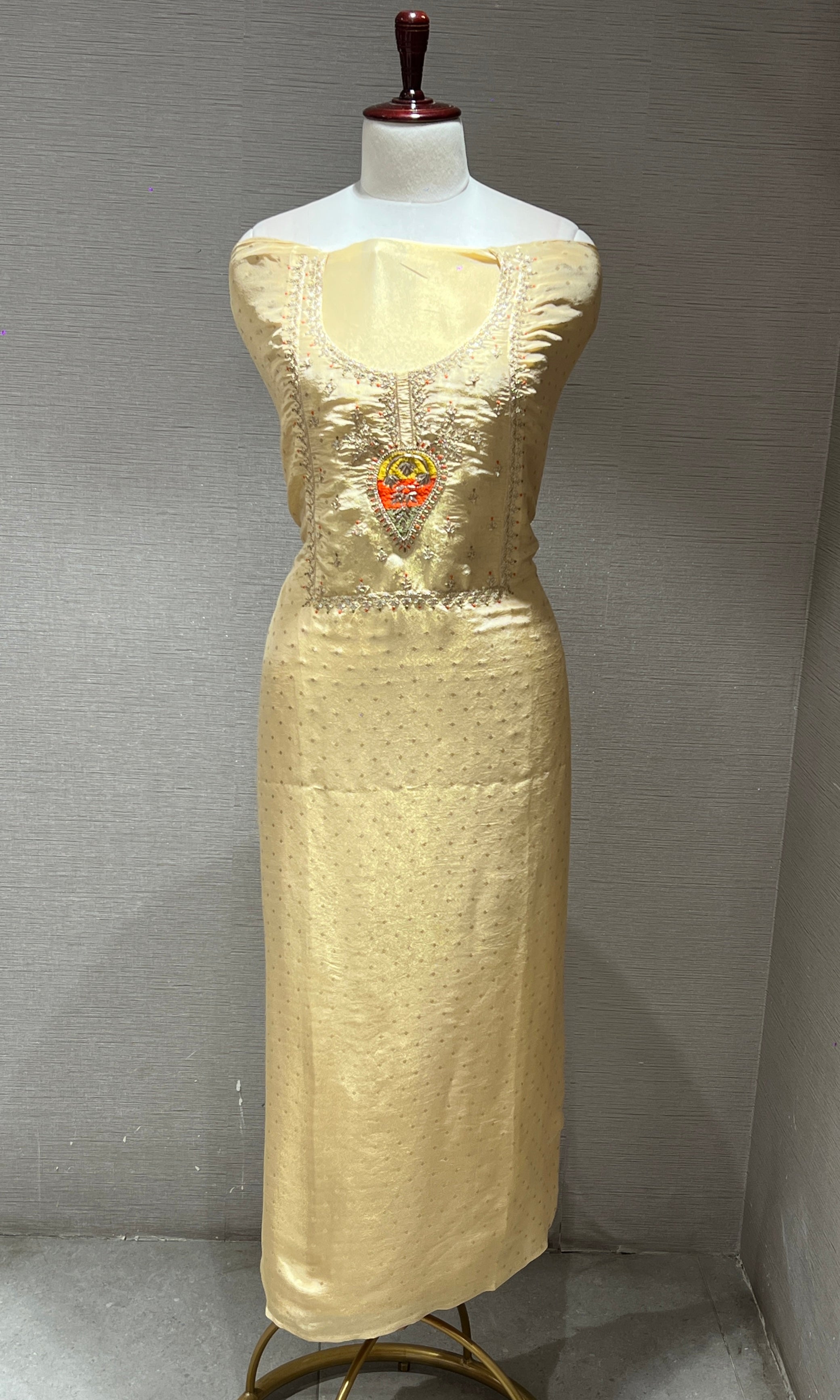 Golden Grace Embroidered Dress Material