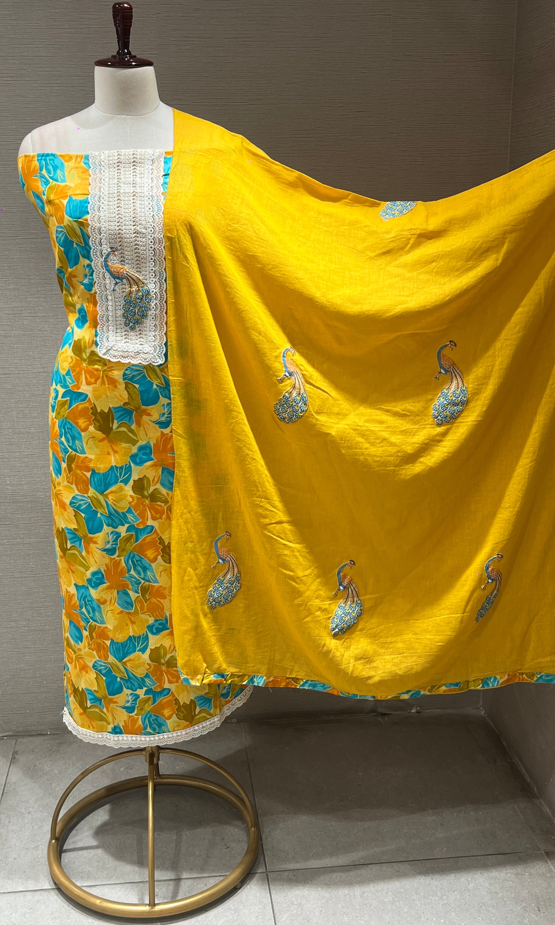 Mustard Yellow Floral dress material