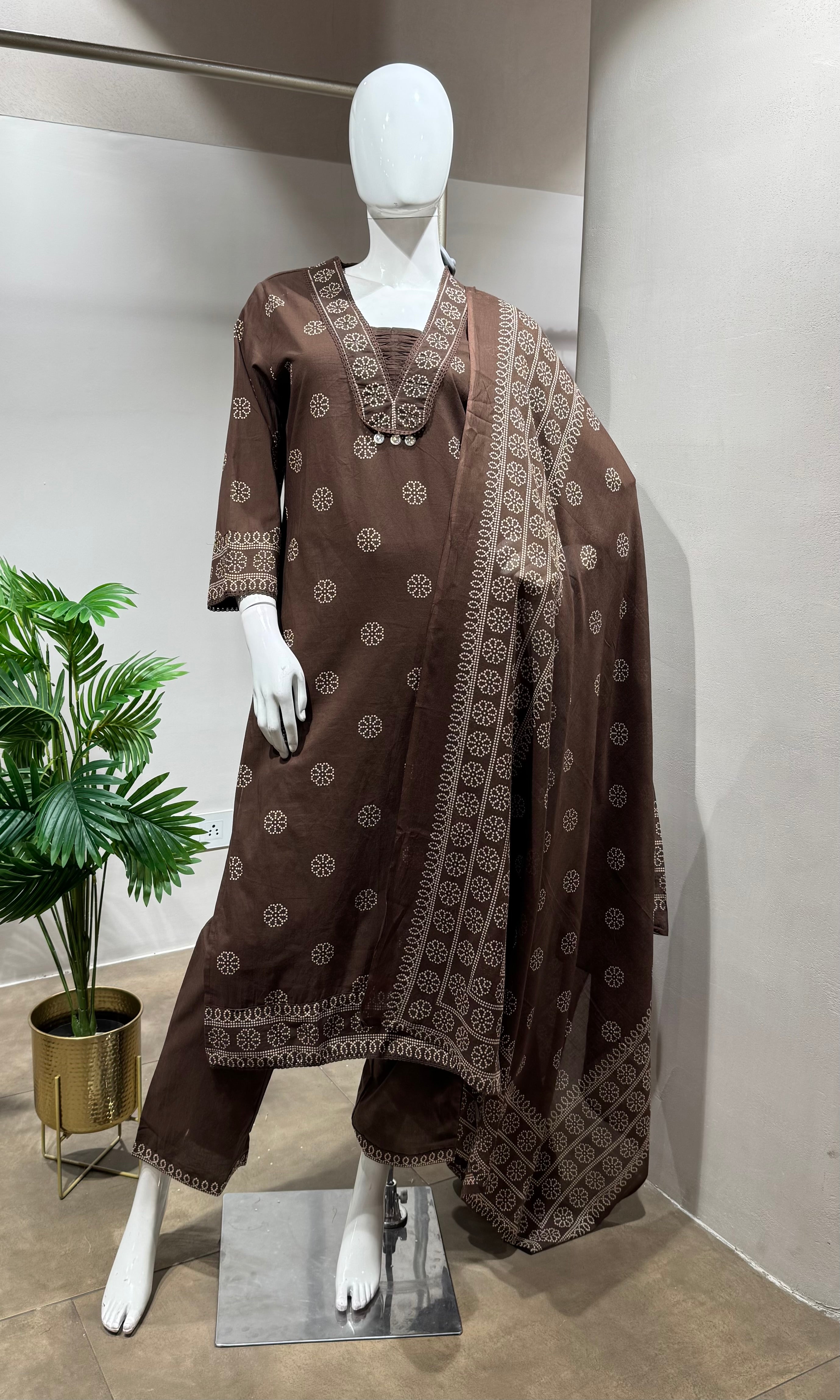 Brown Embroidered Kurta Set with Dupatta
