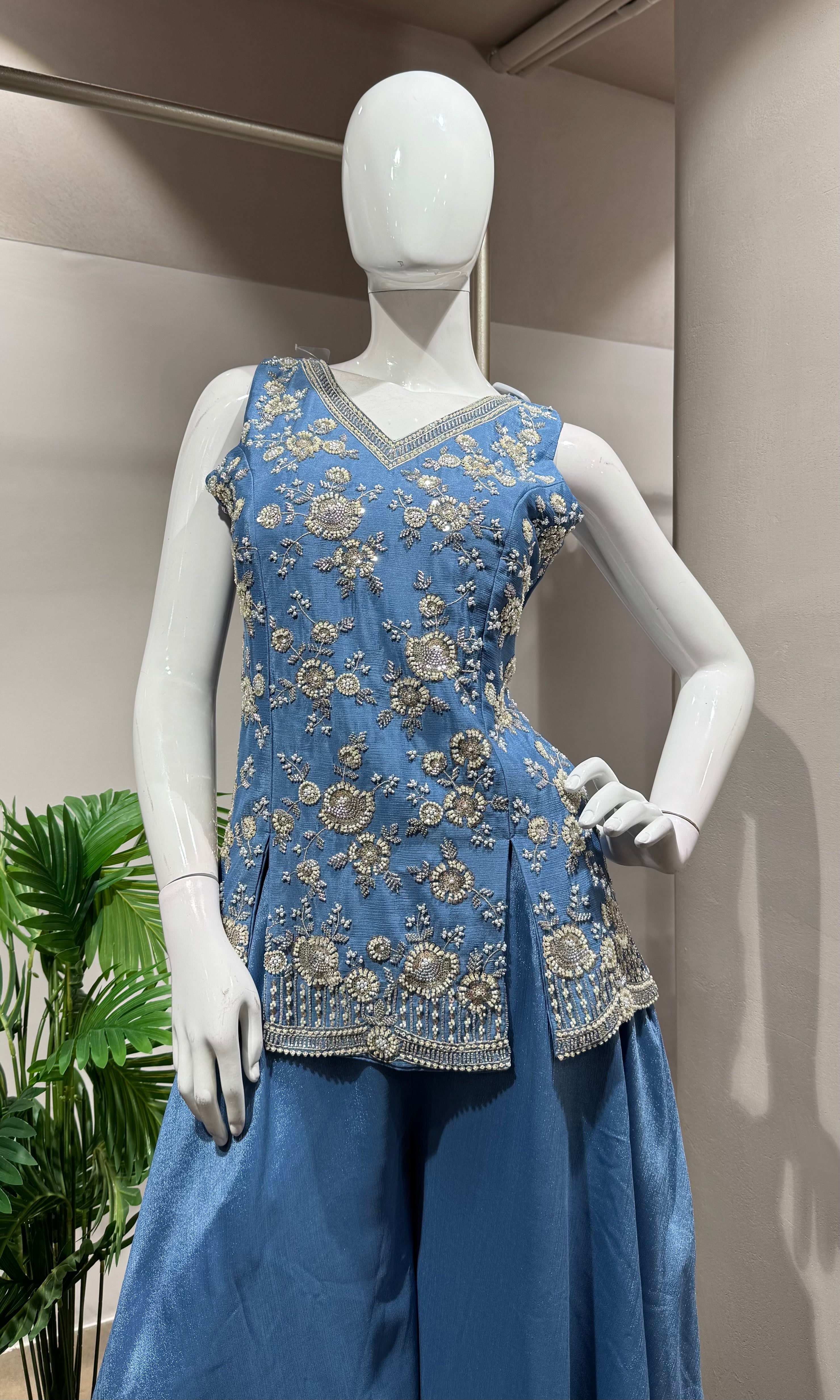 blue embroidered SHARARA SET