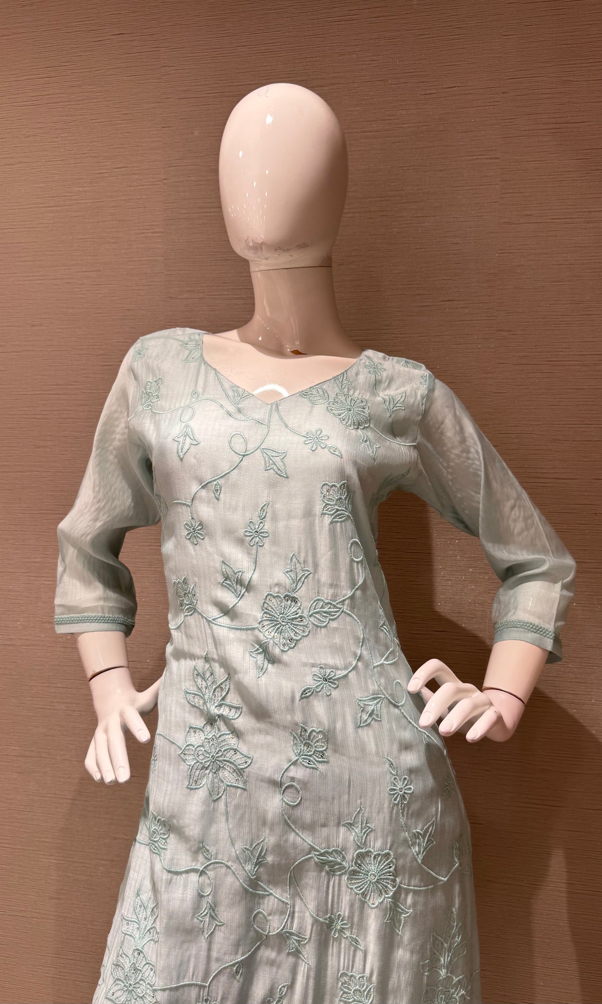 Sky blue silk floral embroidered kurta set with dupatta