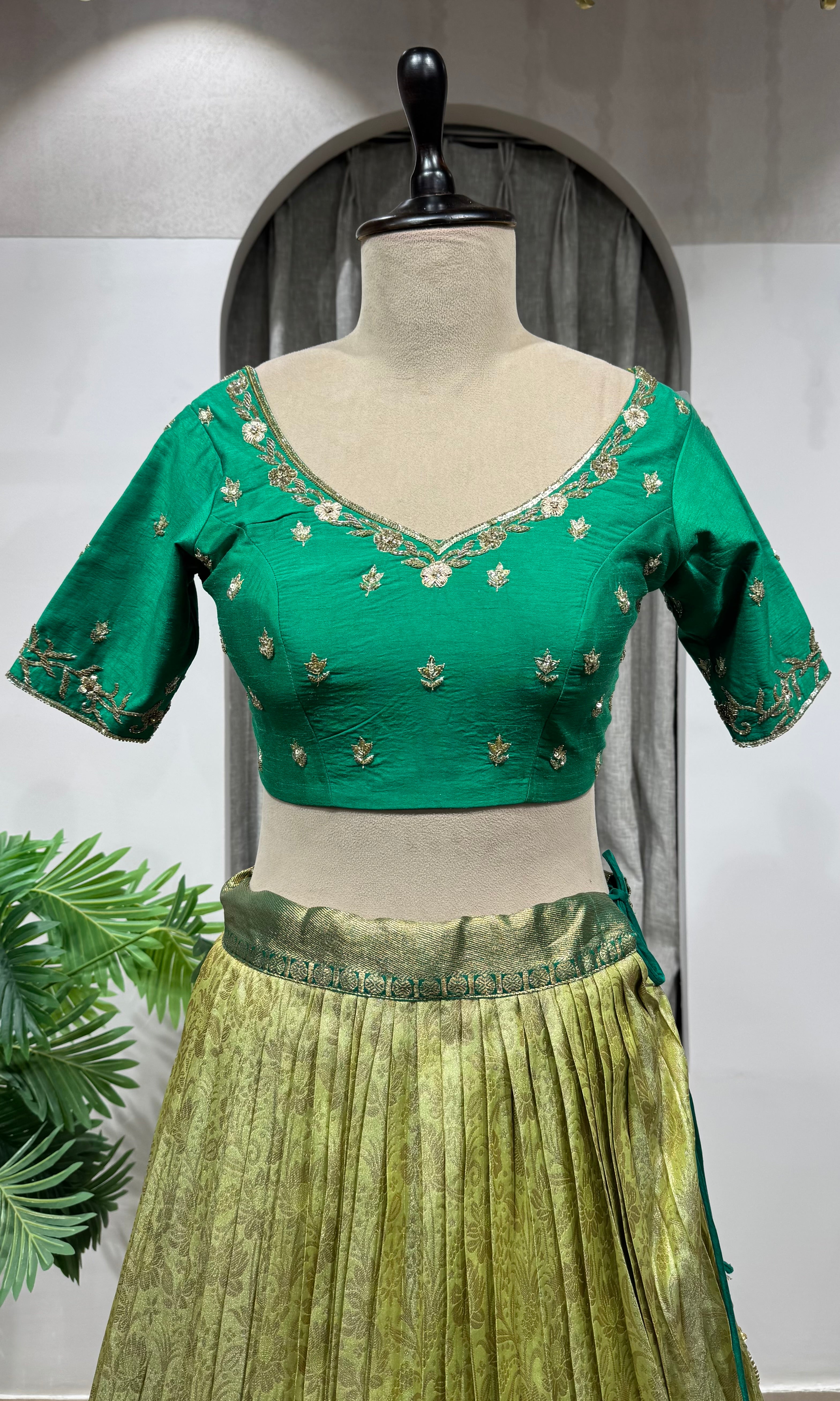 GREEN KANJIVARAM PATTU LEHENGA