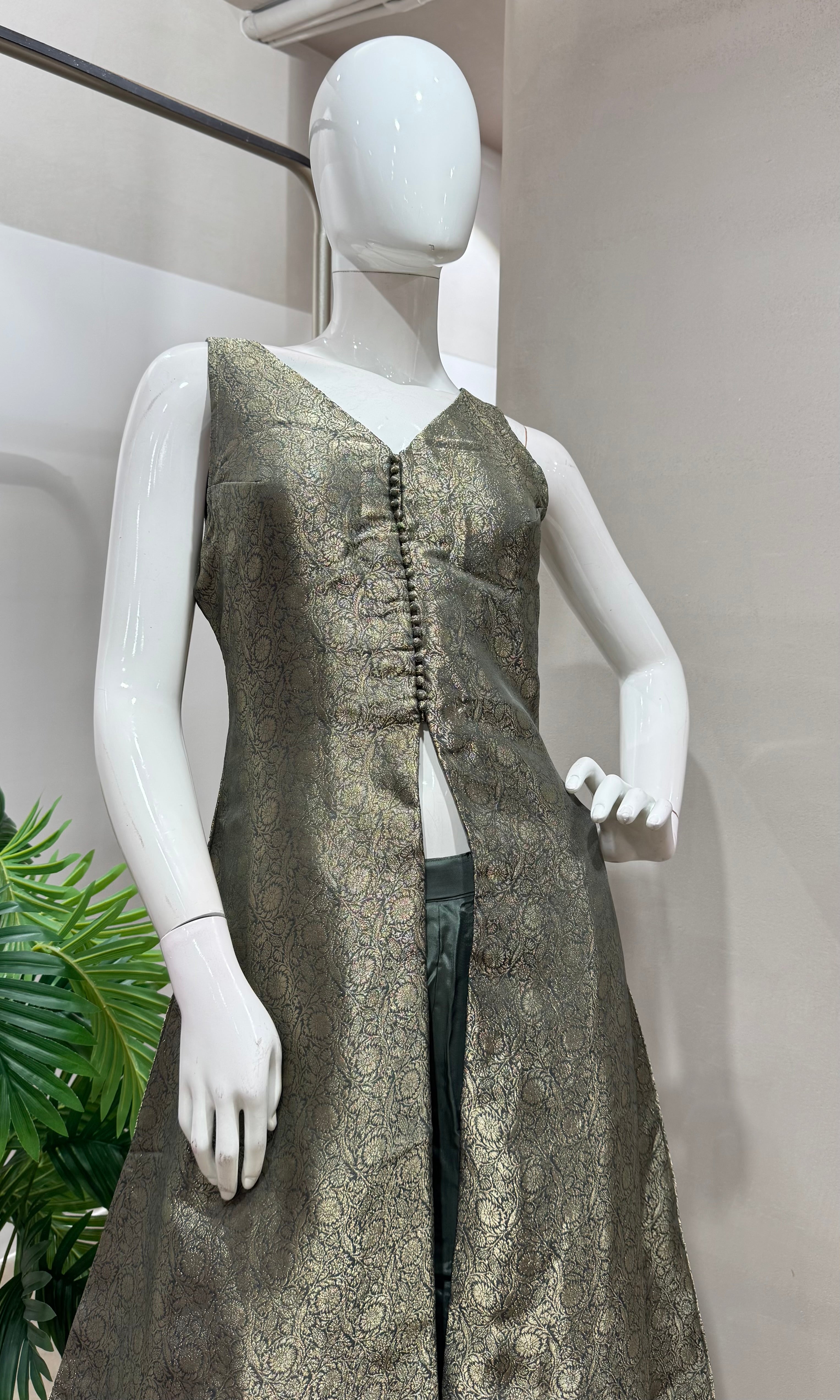 Green golden anarkali with palazzo pants
