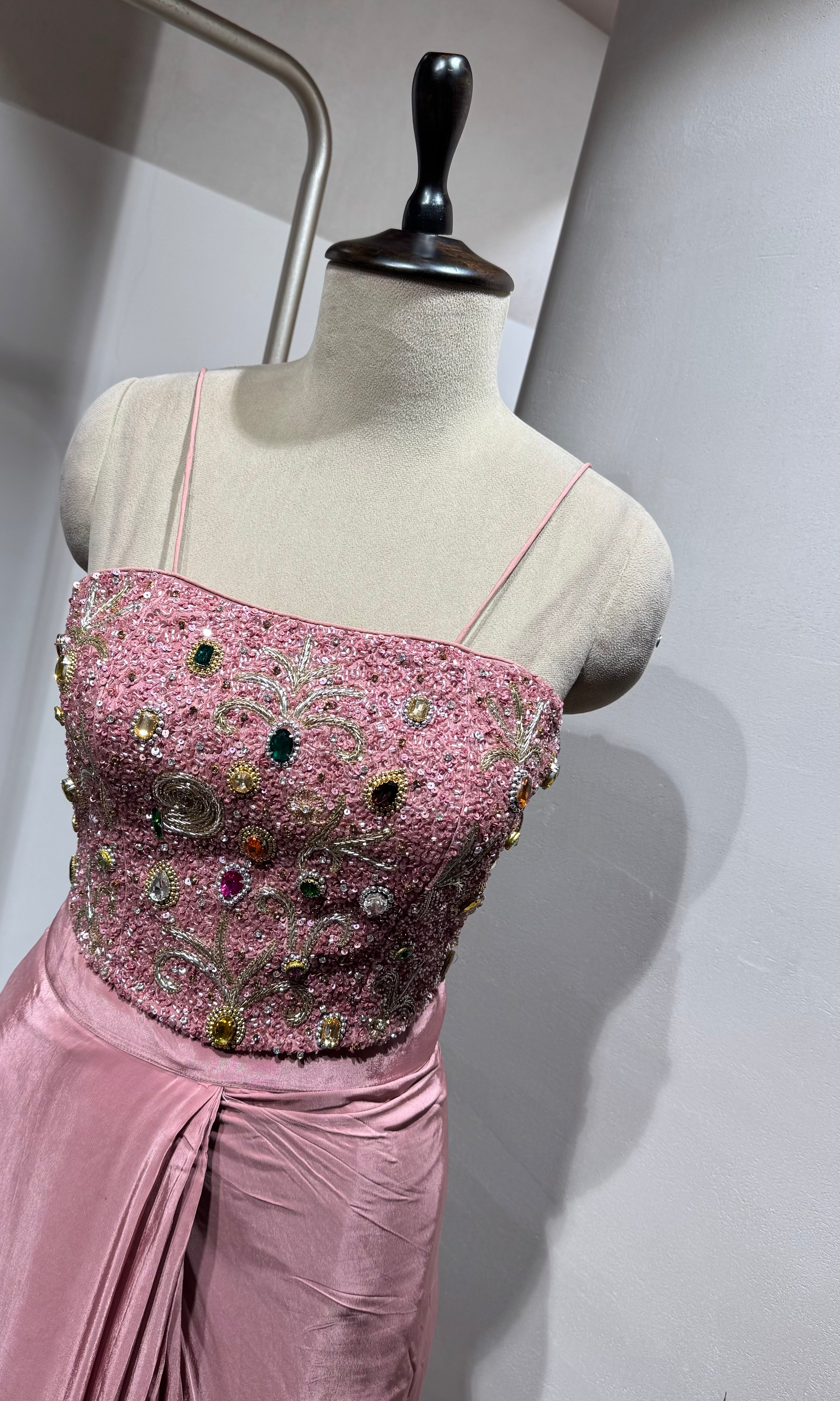 Onion Pink Georgette Drape Saree