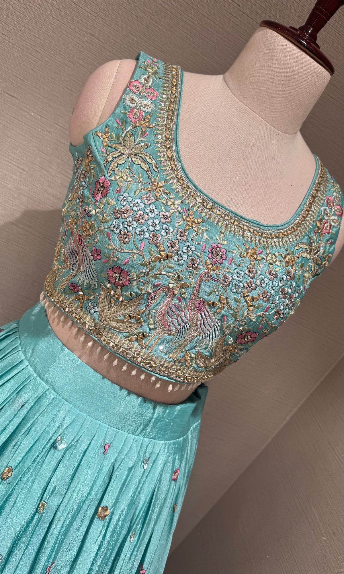 Sea Blue Tissue silk Forest Floral Lehenga set