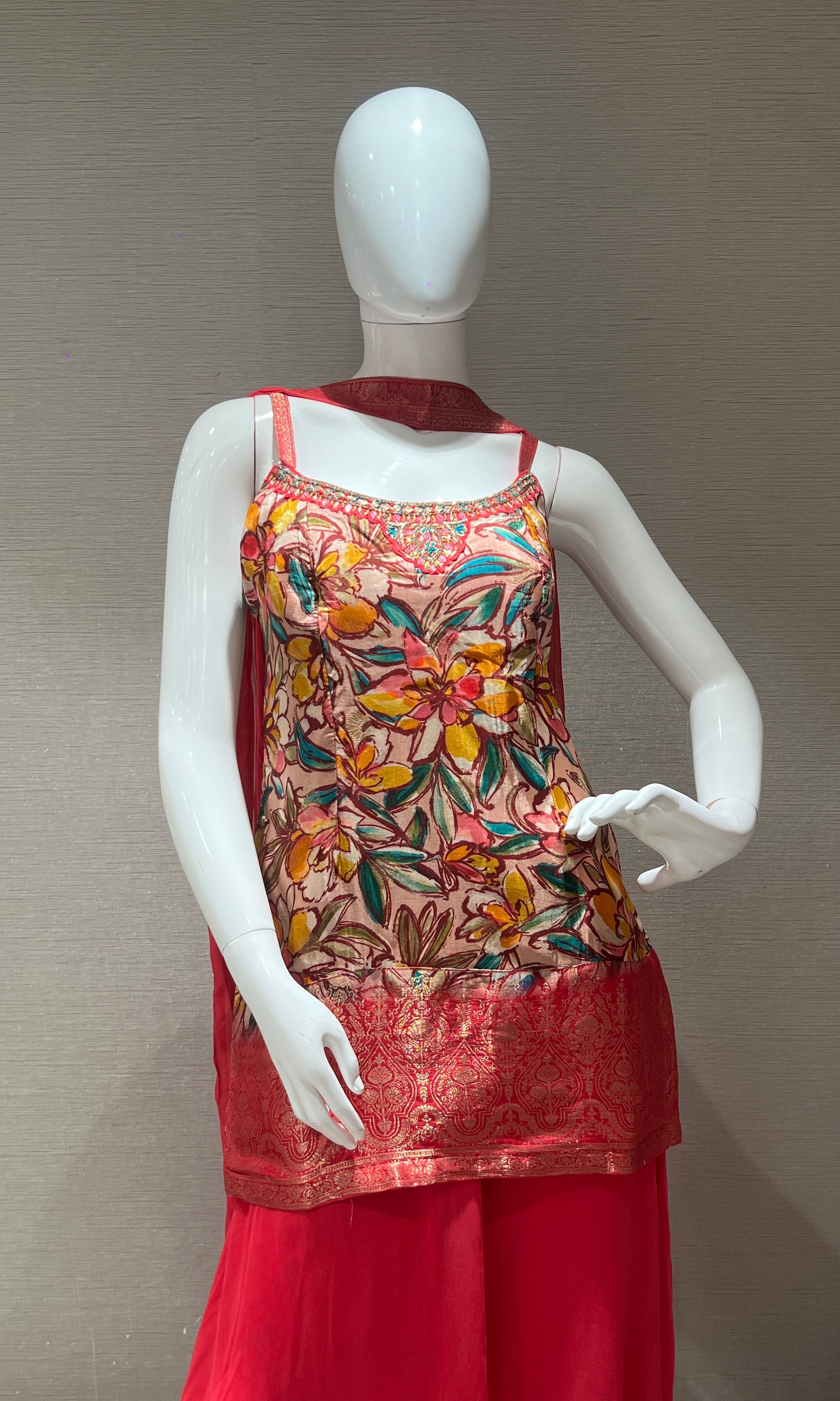 Pink palazoo with floral corset blouse