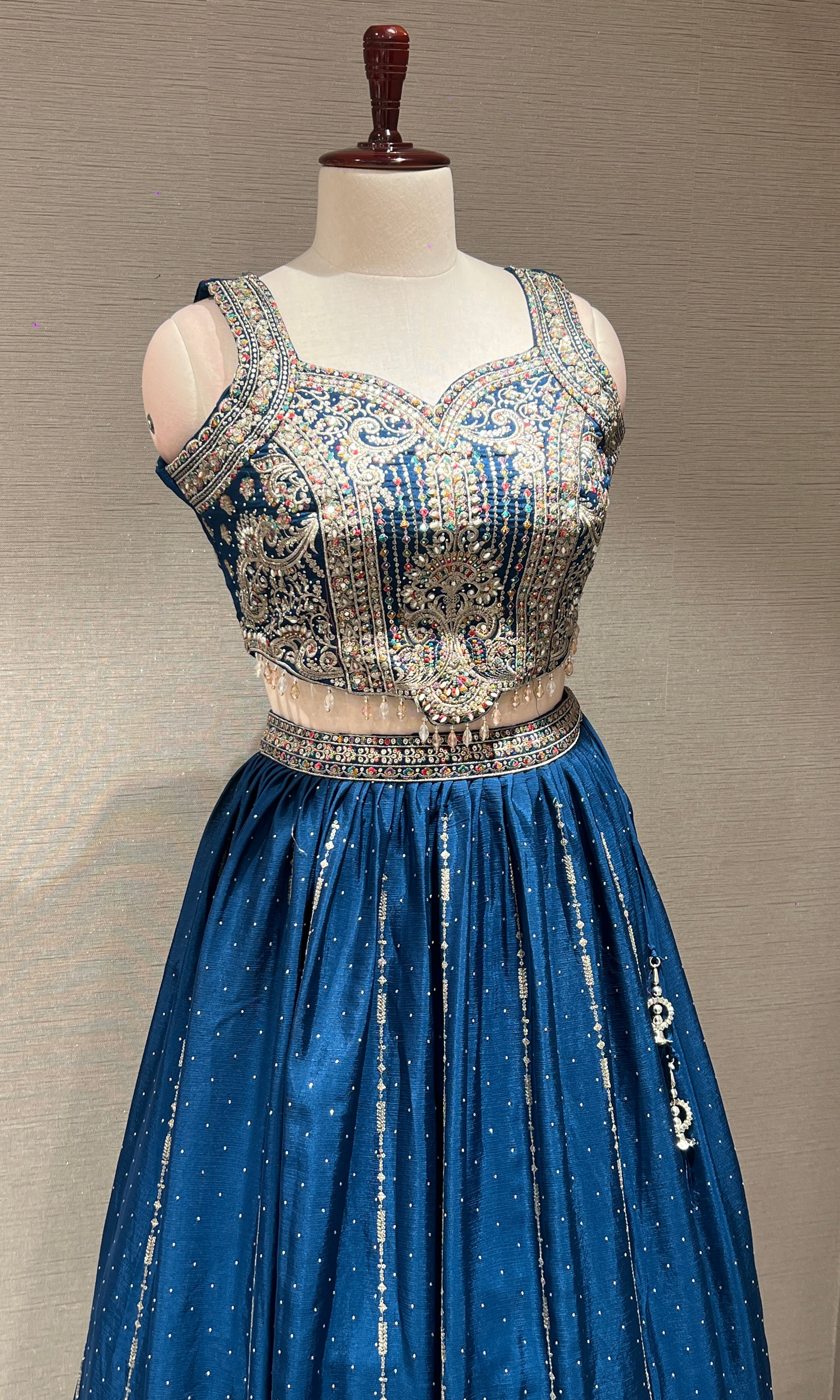blue embroidered lehenga with dupatta