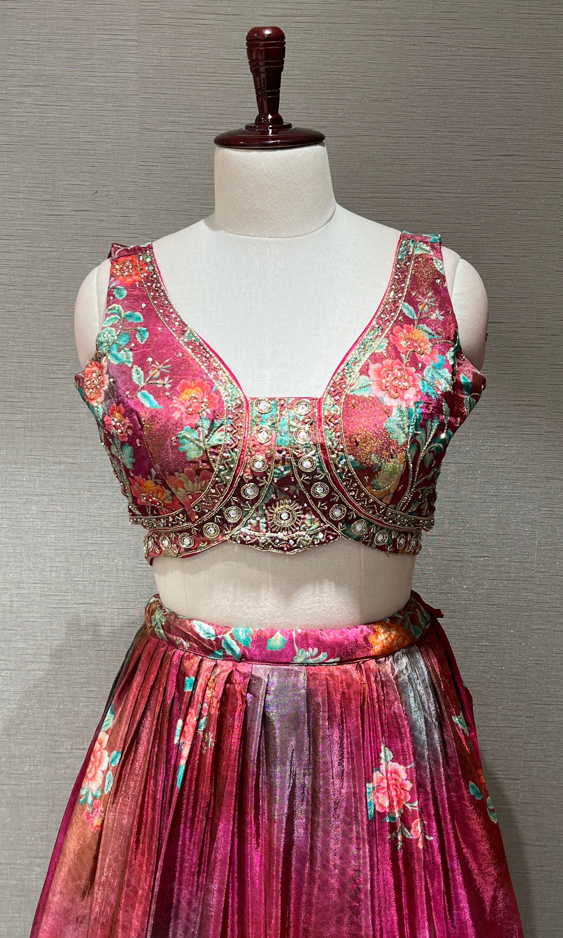 Pink Floral Lehenga with Embellished Choli