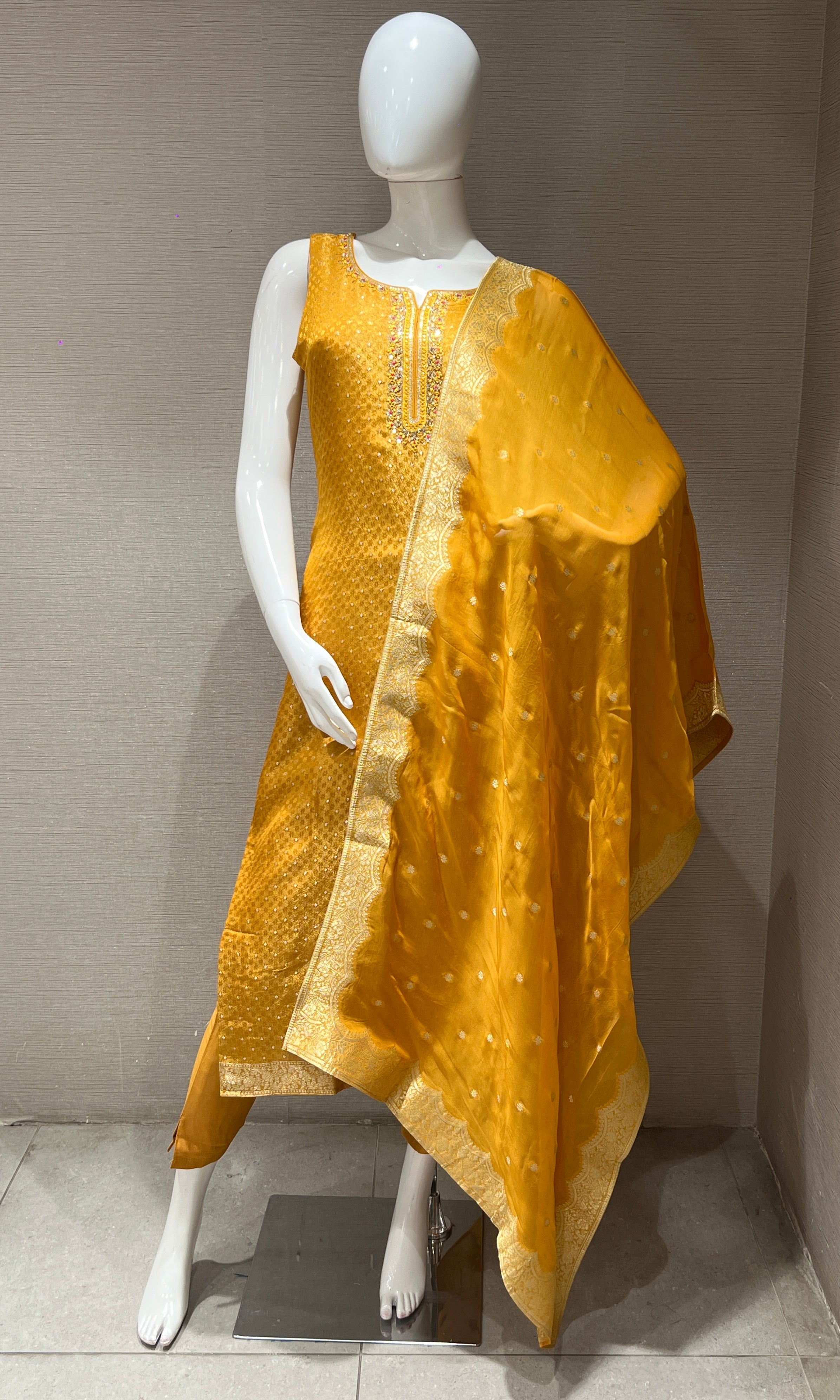 Golden yellow shimmer kurta set
