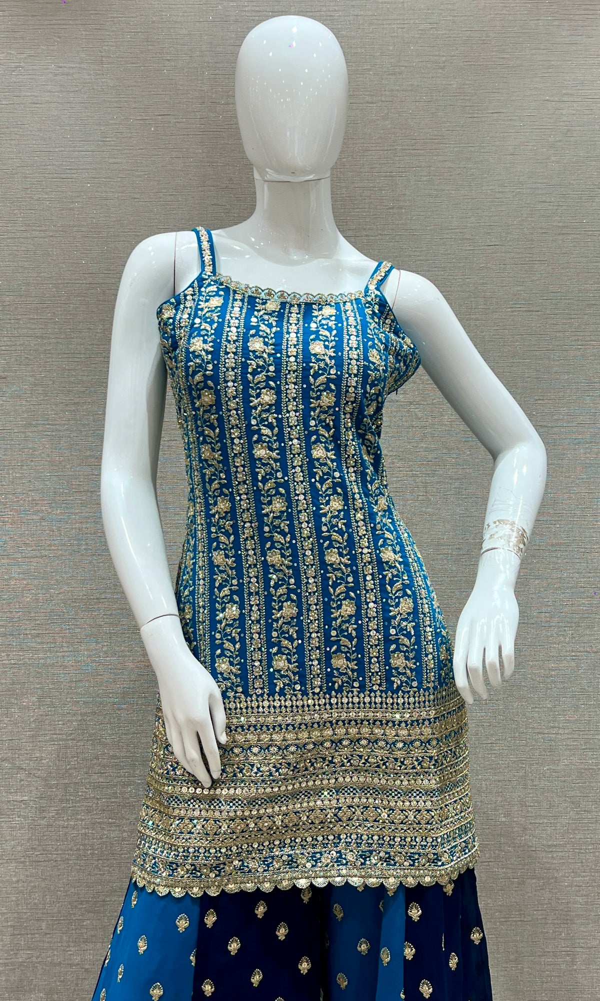 Blue Embroidered Sharara Set