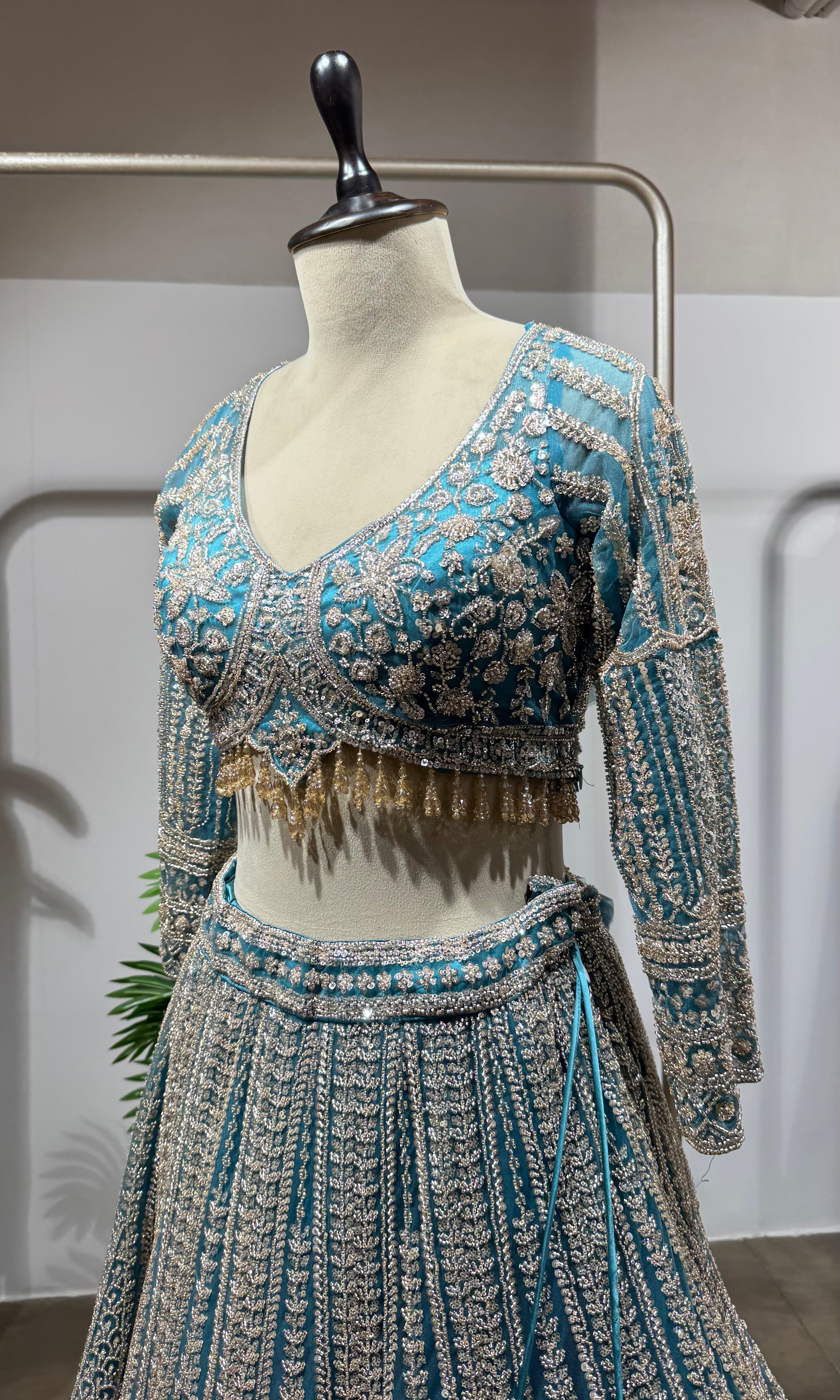 BLUE silver embroidered BRIDAL LEHENGA