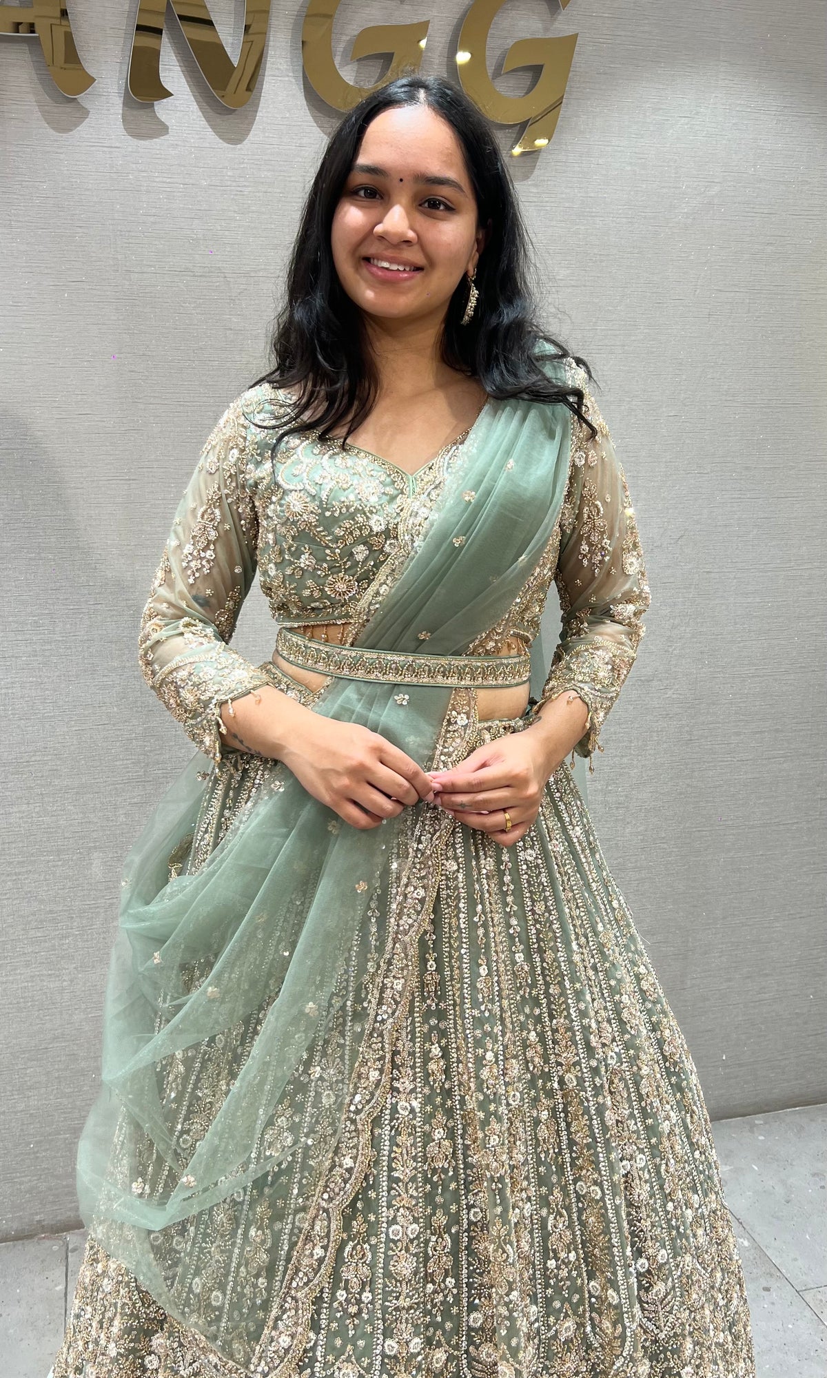 Pastel Green Elegance Embroidered Lehenga Set
