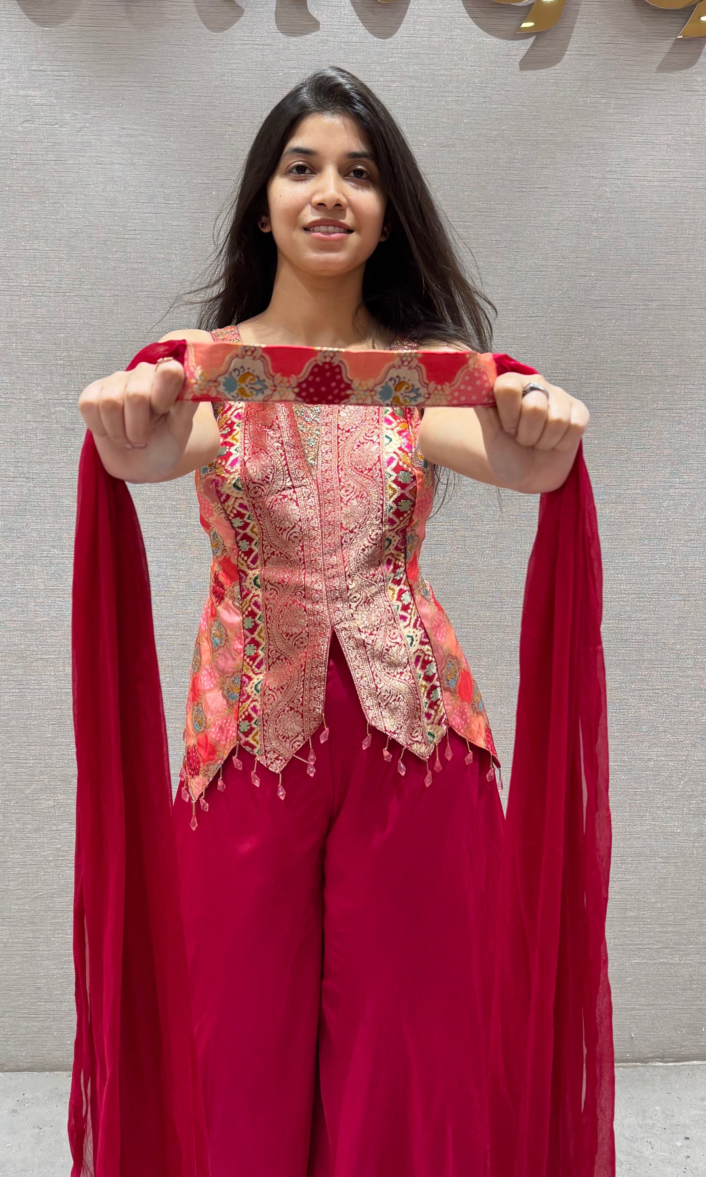 RED Embroidered Indo-Western Palazzo Set