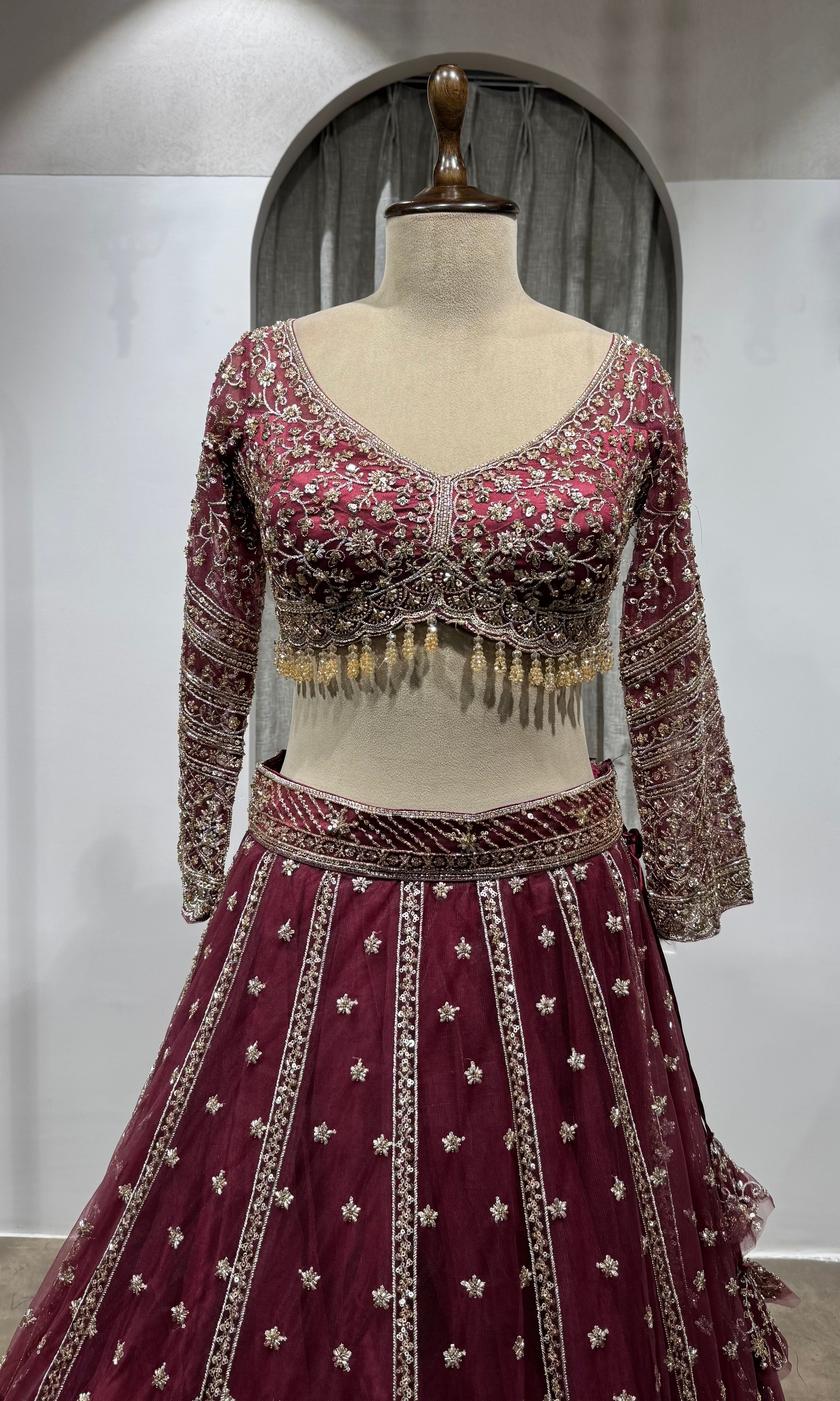 WINE Embroidered Bridal Lehenga