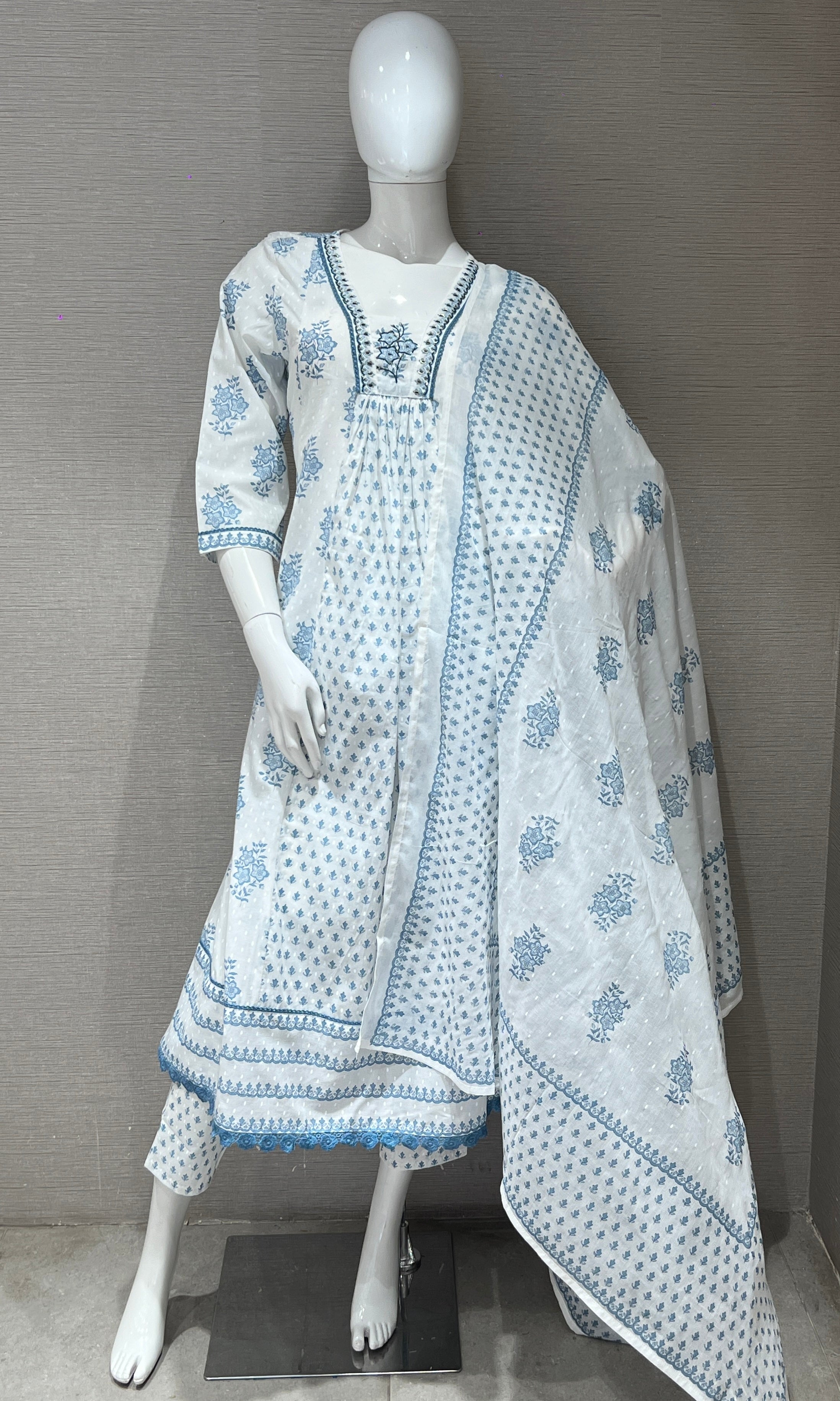 Blue Anarkali frock with straight pant k222