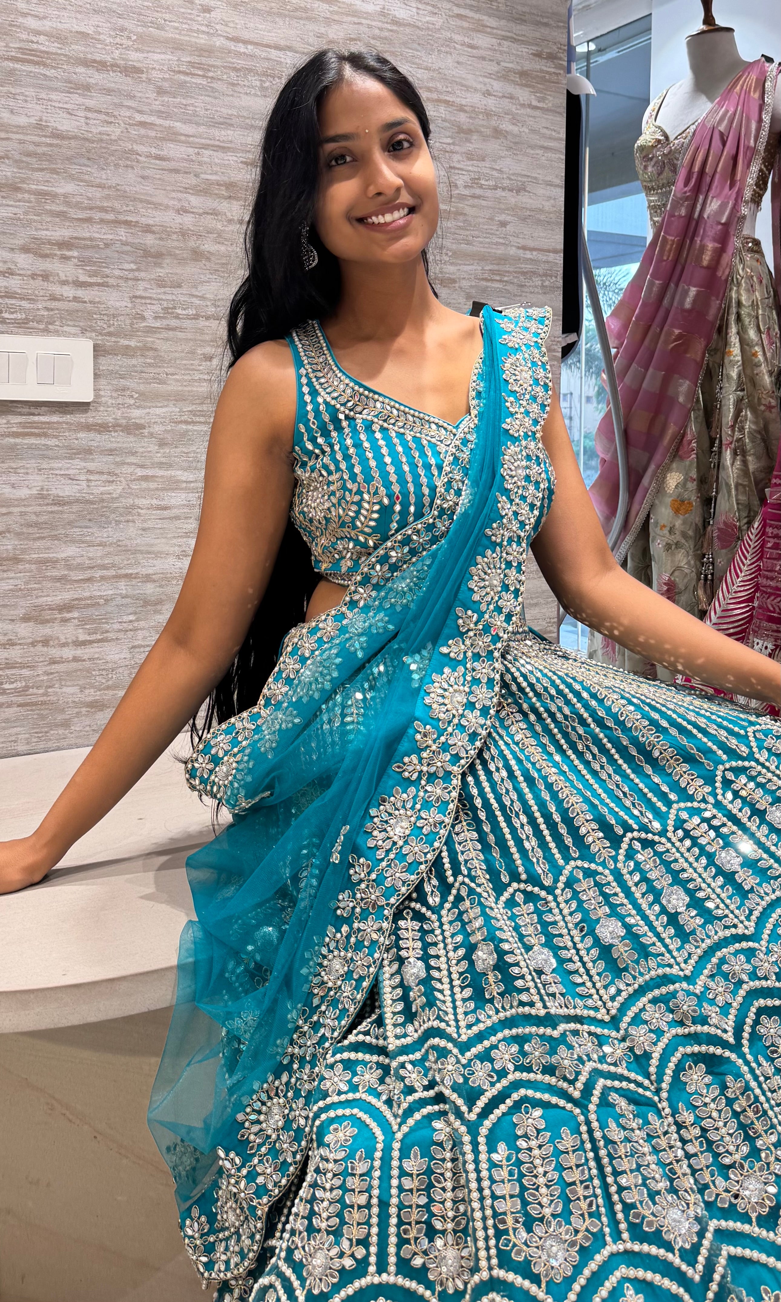 Rama Blue Silver Embroidered Lehenga Set