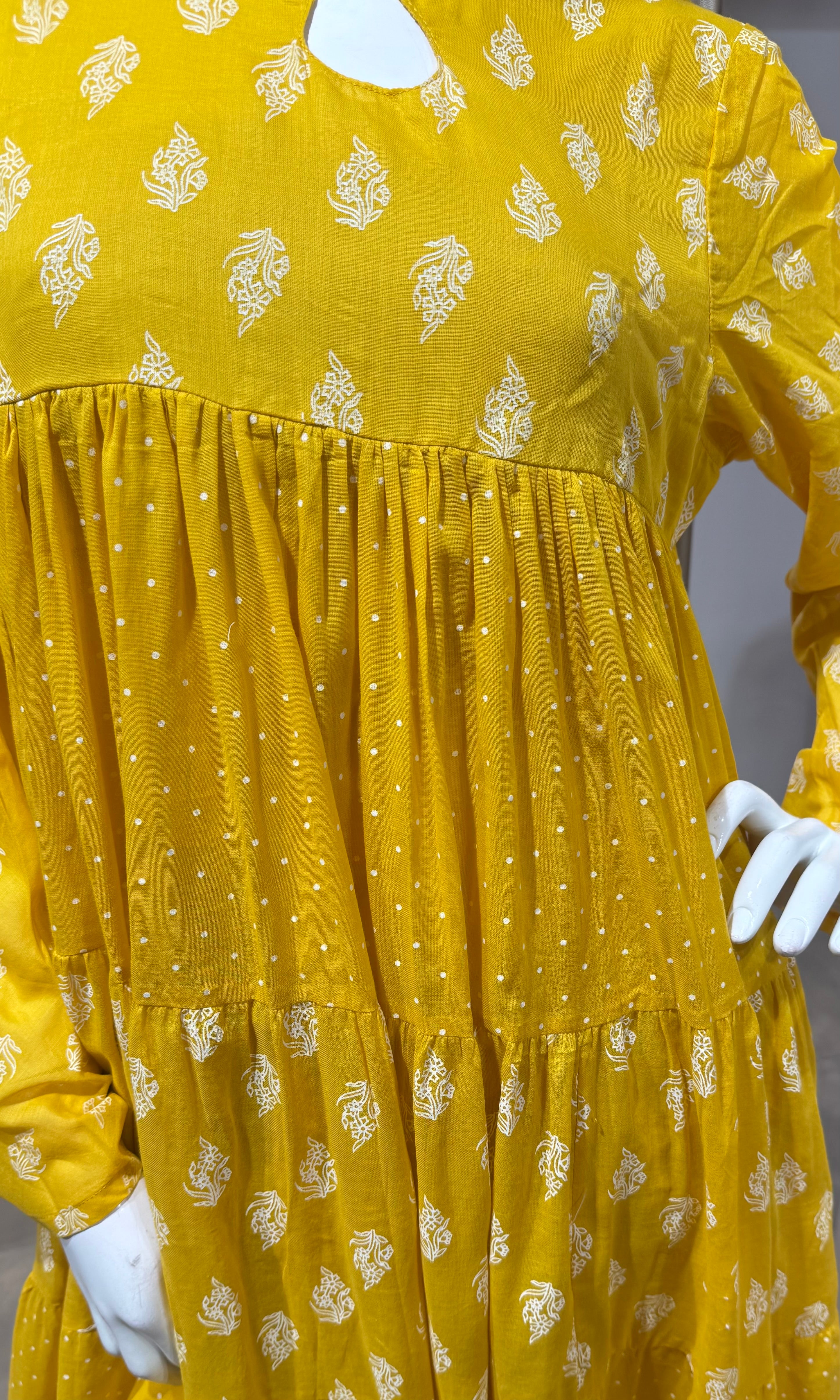 Mustard Floral Block Print anarkali Set with Dupatta