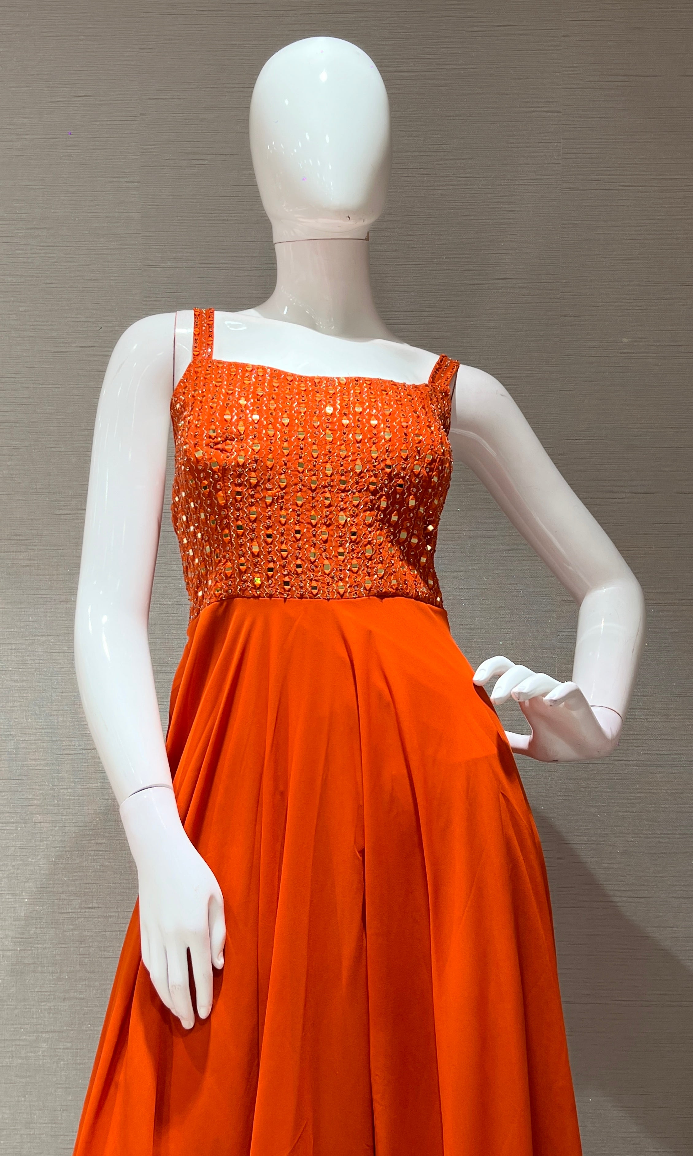 Orange EMBELLISHED ANARKALI LONG DRESS