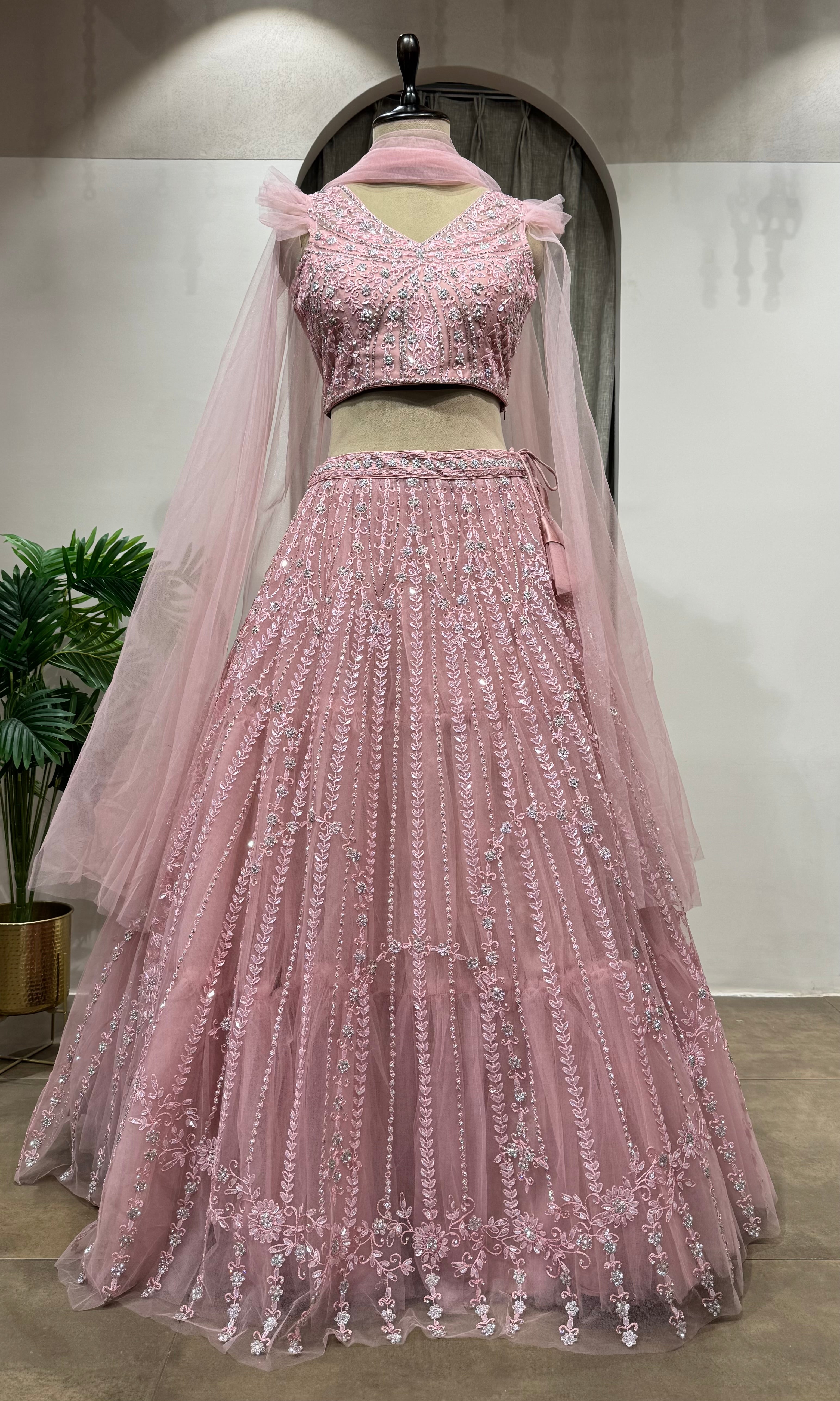 dusty rose pink lehenga crop top lehenga
