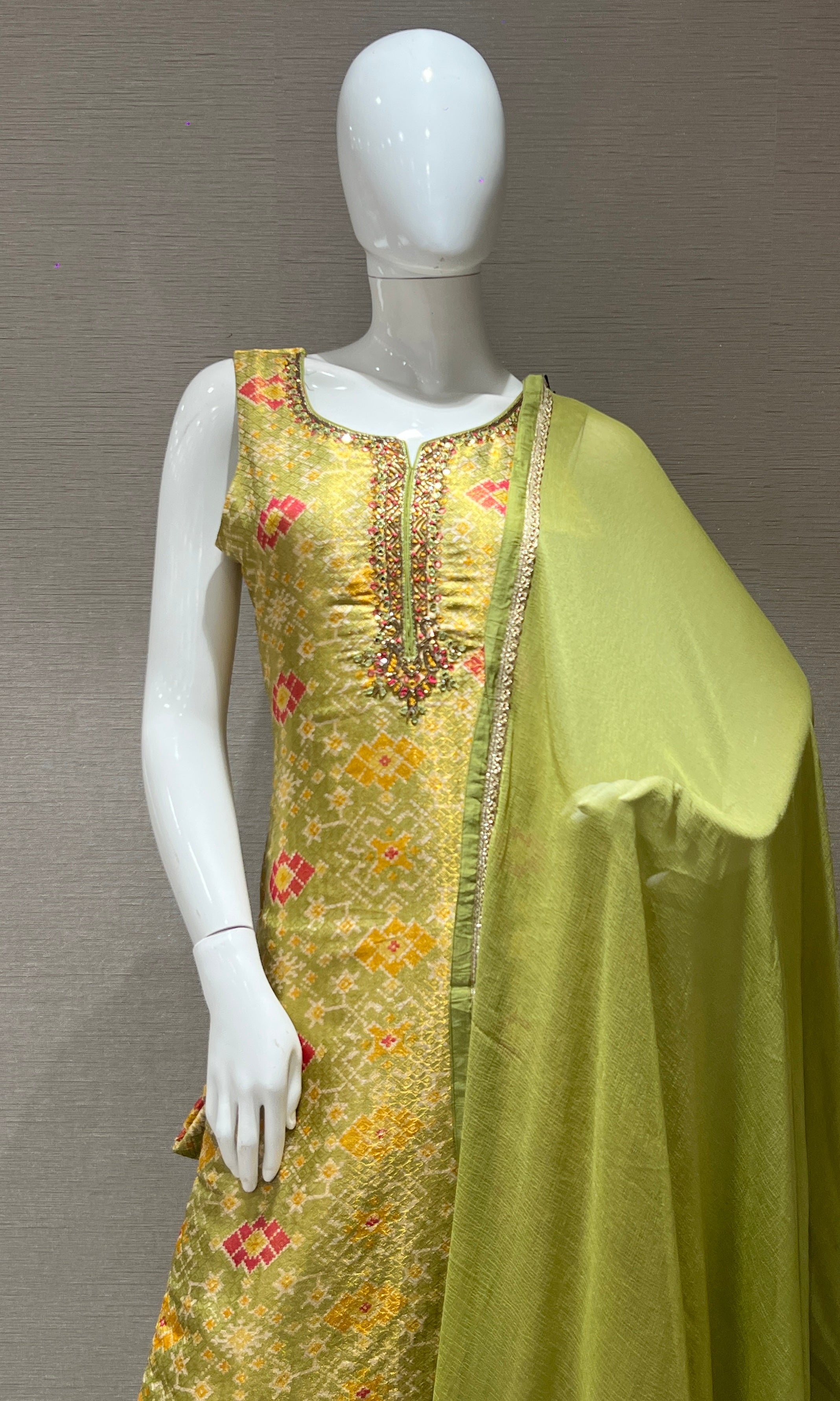Green and Gold Embroidered Kurta Set