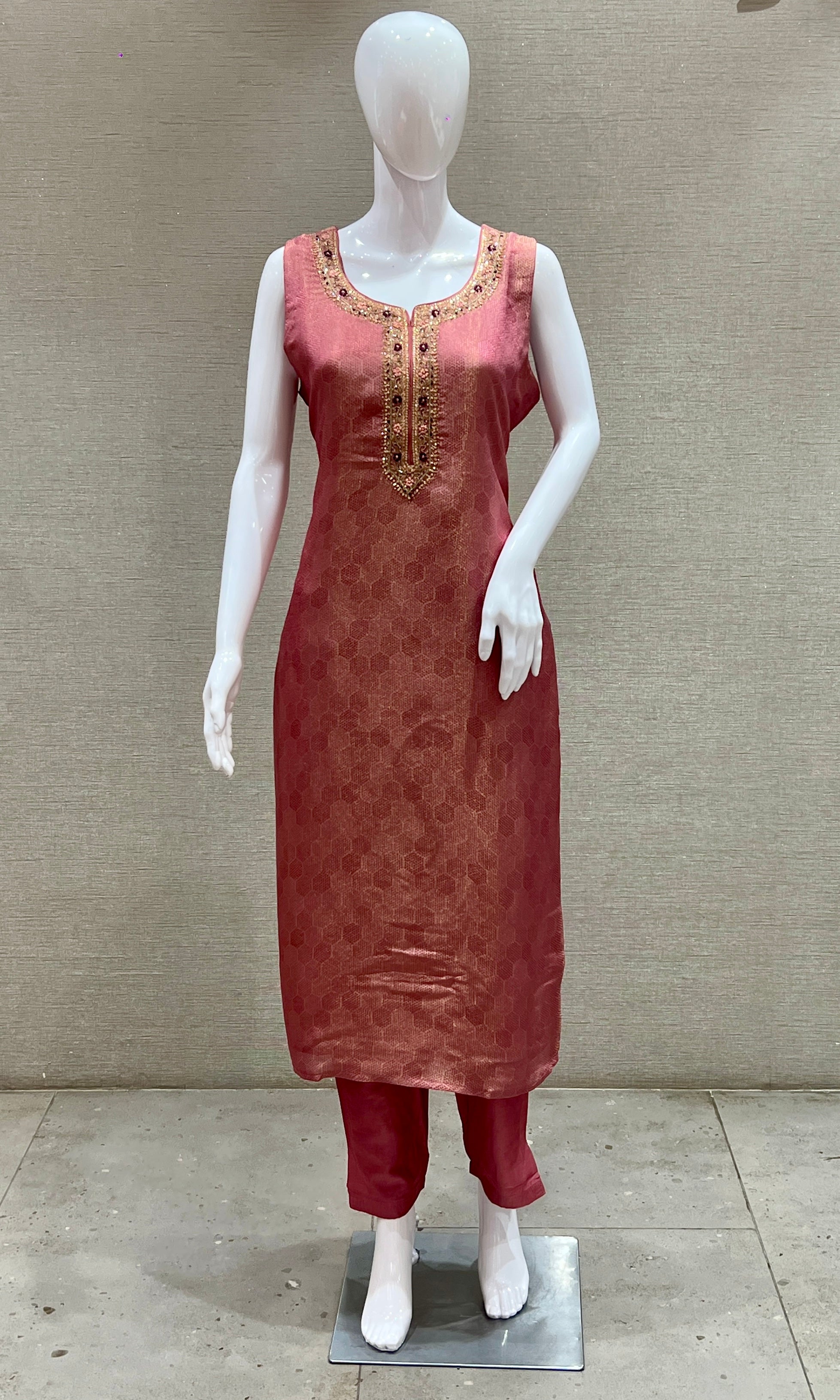 Onion Pink Gold Zari Embellished Kurta Set
