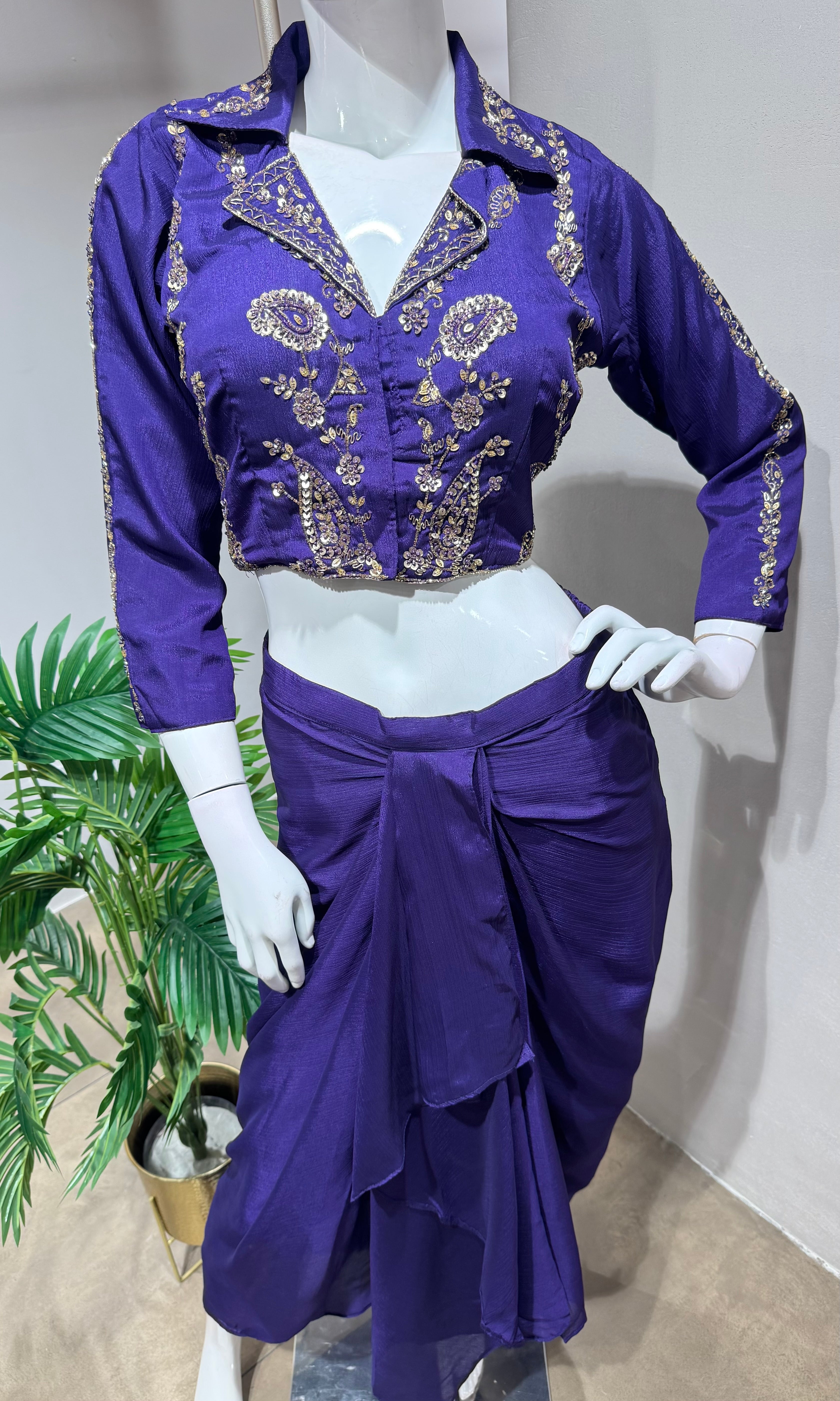 PURPLE DRAPE SKIRT WITH BLOUSE