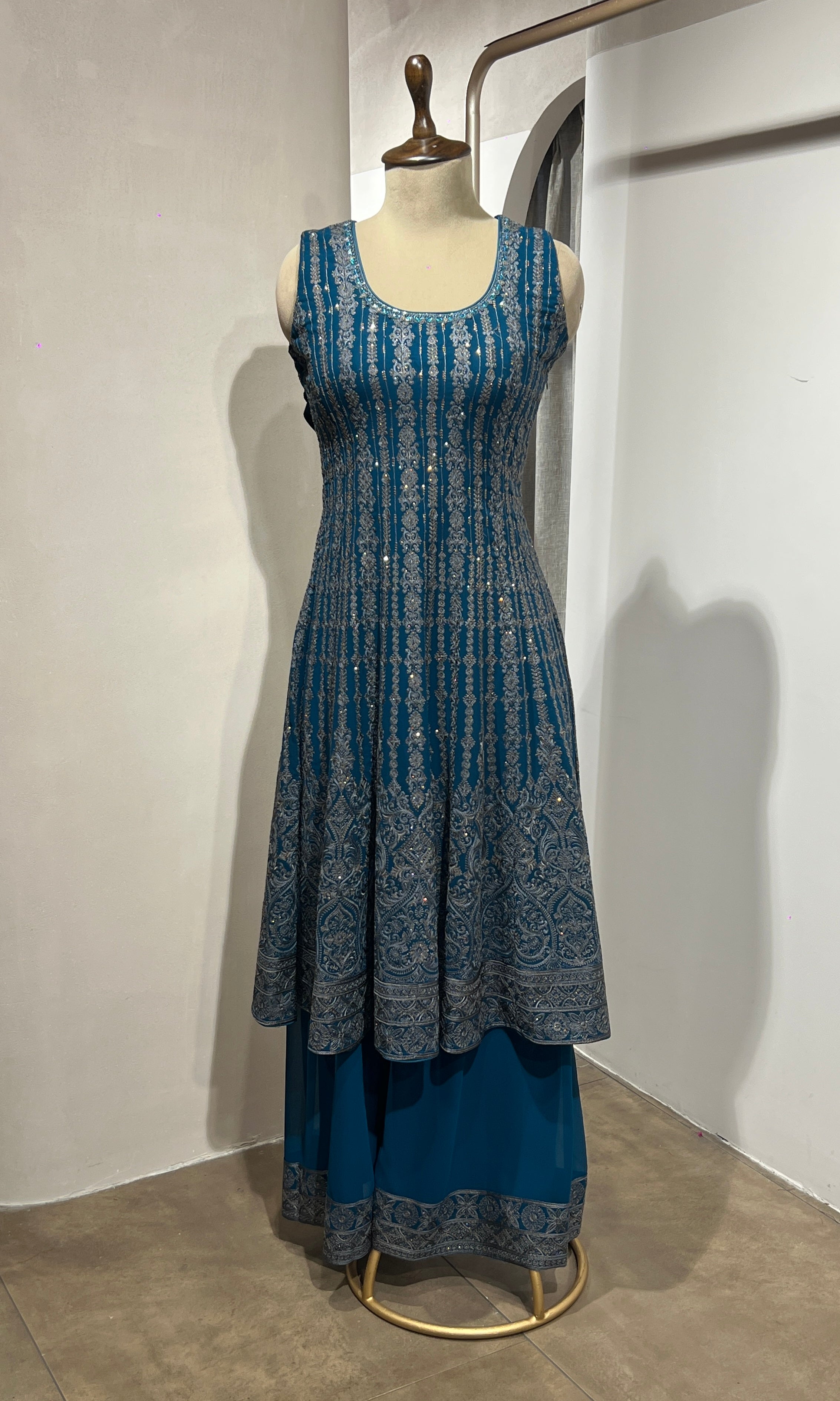 Blue ELEGANT ANARKALI WITH PALAZZO PANTS
